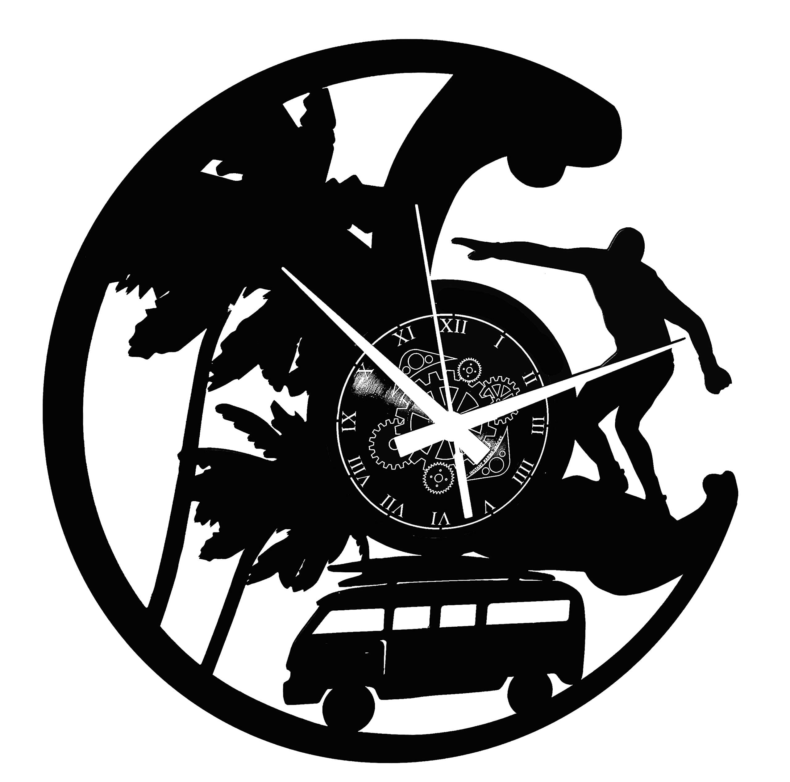 Instant Karma ClocksVinyl Wall Clock Surfing Sea Hippie Ocean Wave Modern Decoration Home, Black