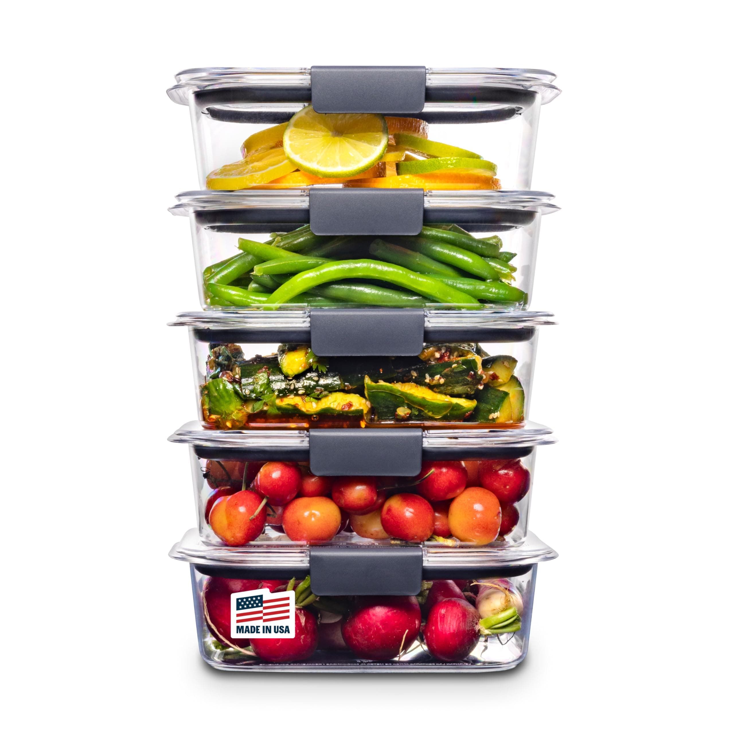 Rubbermaid Brilliance BPA Free Food Storage Containers with Lids, Airtight, for Lunch, Meal Prep, and Leftovers, Set of 5 (3.2 Cup)