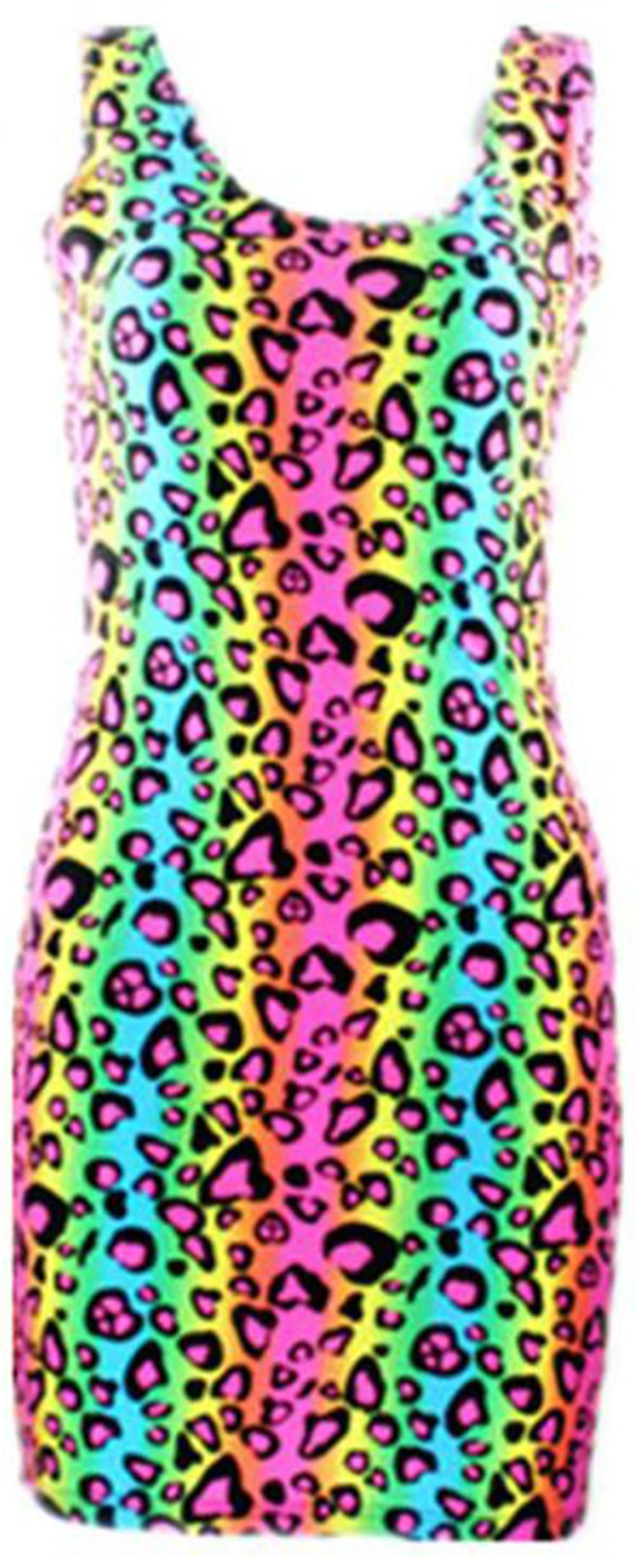 NEON NATIONEAST KNITTING Neon Multi Colored Cheetah Animal Print Tube Bodycon Party Dress Costume