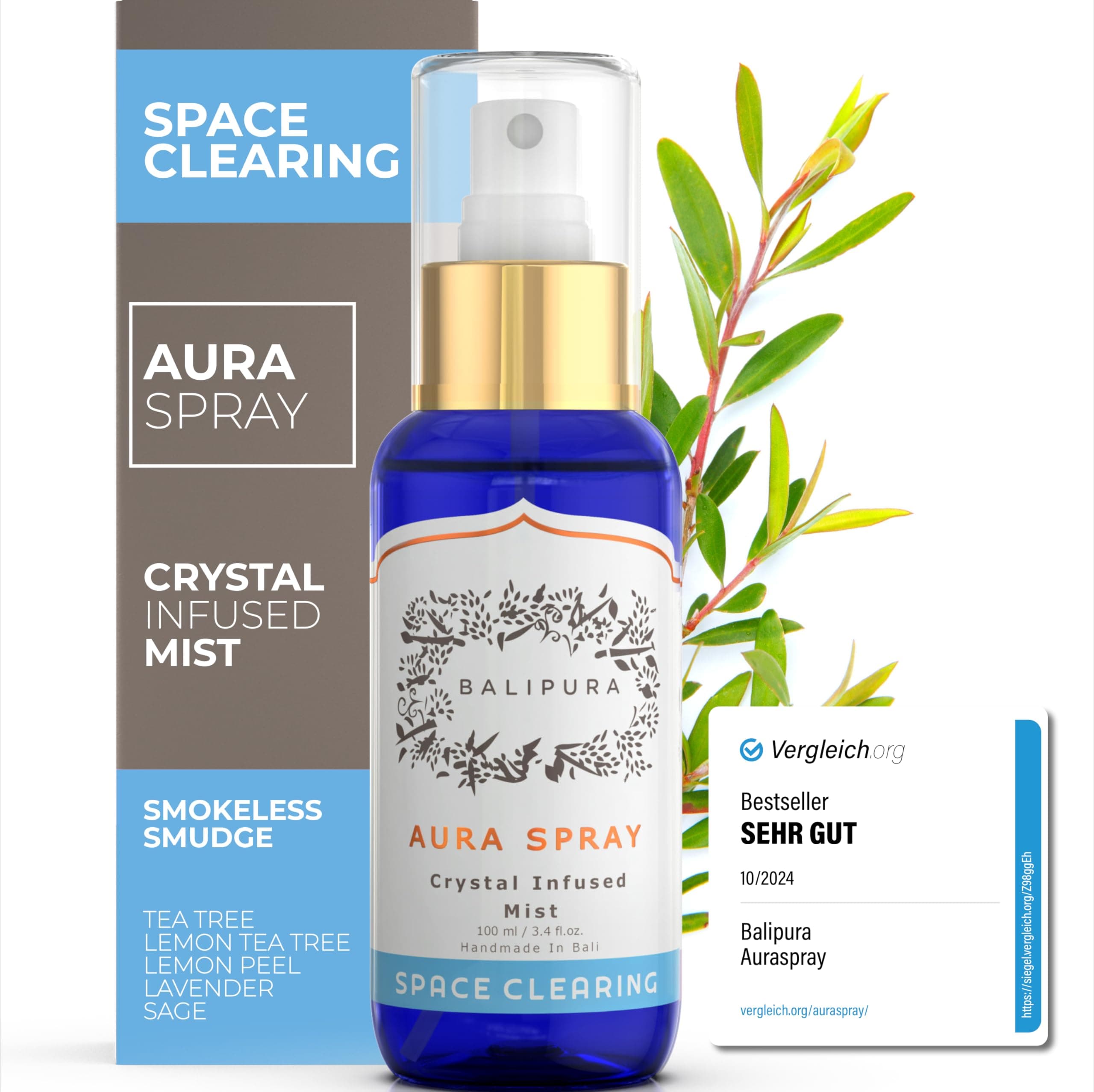 – BALIPURA - Aura & Chakra Spray Gift for Women - Space Clearing Spray Crystal Infused Mist with Black Tourmaline & Selenite - Organic Essential Oil - Cleansing & Healing Energy - 3.4 fl.oz