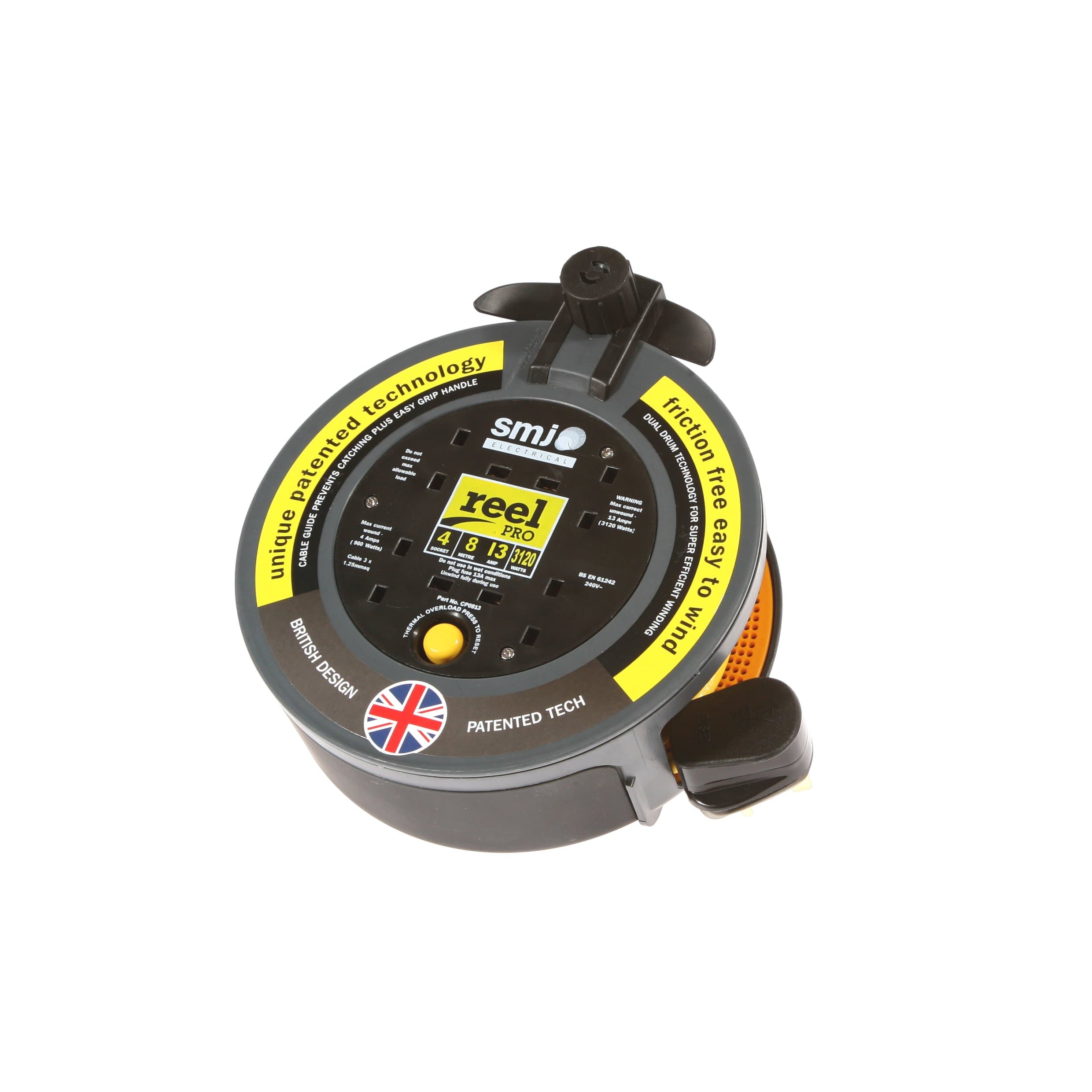 SMJ ElectricalCP0813 Cable Reel, 3120 W, Black/Yellow