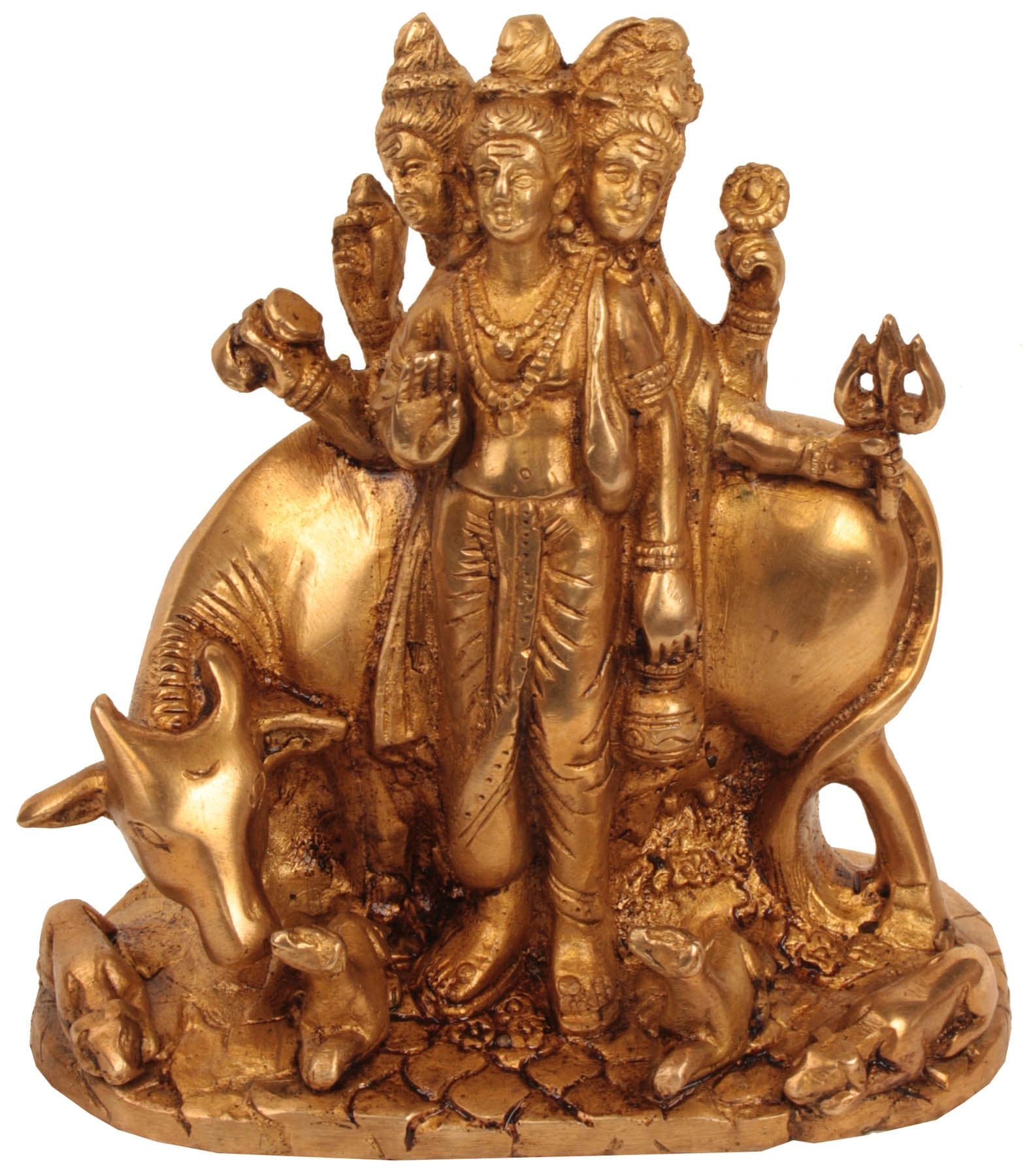 Kapasi Handicrafts Brass Lord Guru Dattatreya Idol Statues (LxBXH) (15.24 x 8.89 x 13.97 cms, Gold)