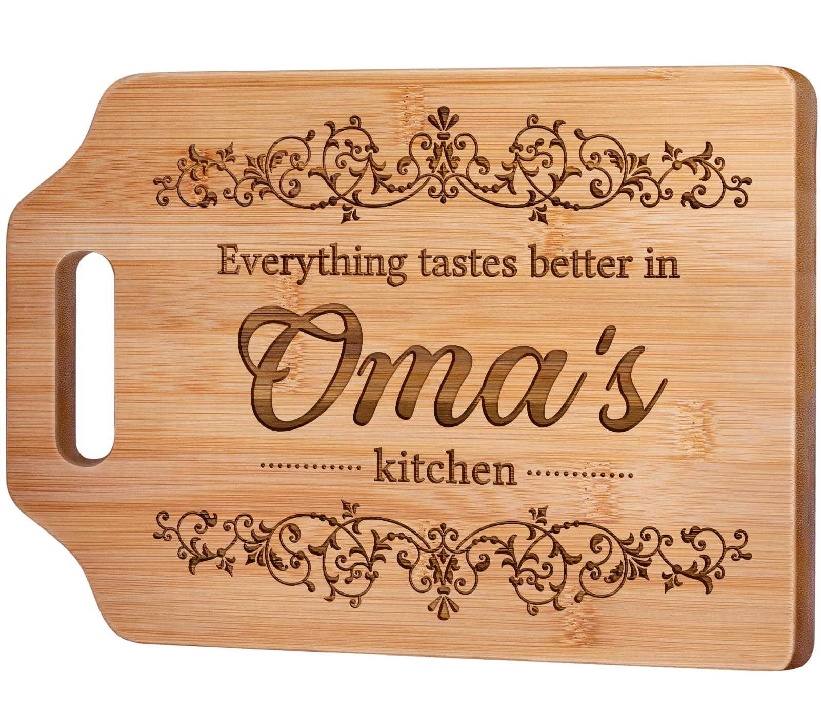 AceThrills Oma Gifts for Oma Christmas Gifts, Mothers Day Gift from Grandkids - Engraved Bamboo Cutting Board 12.3"L x 8.7"W x 0.4"Th