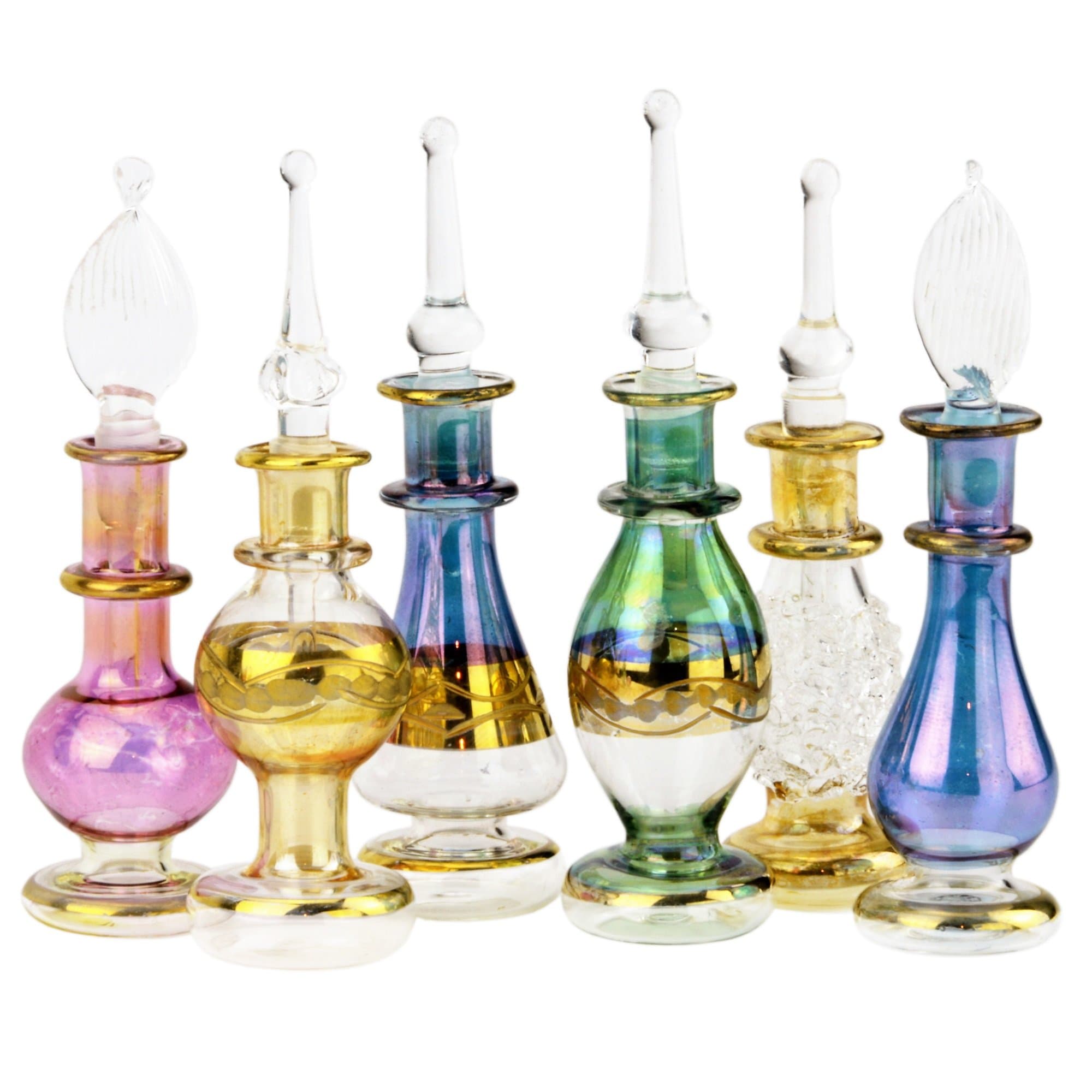NileCart set of 12 Egyptian Perfume Bottles 2" Empty Glass Mini Bottles for Perfume Oil, Essential Oils, Potion, Home Decor or Egyptian decoration