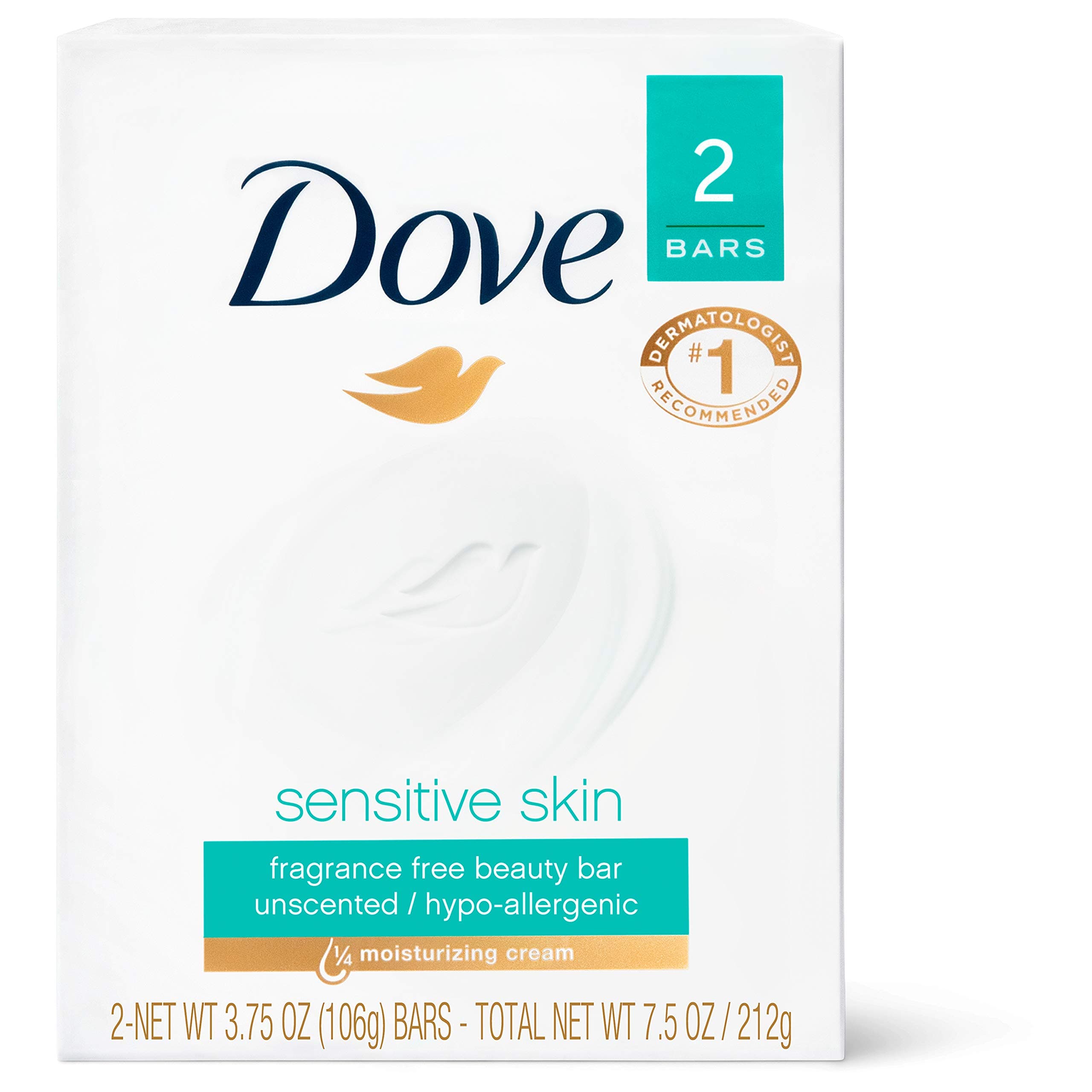 Dove Dove Sensitive Skin Bath Bars Unscented, Unscented 2/4.25 oz by Dove