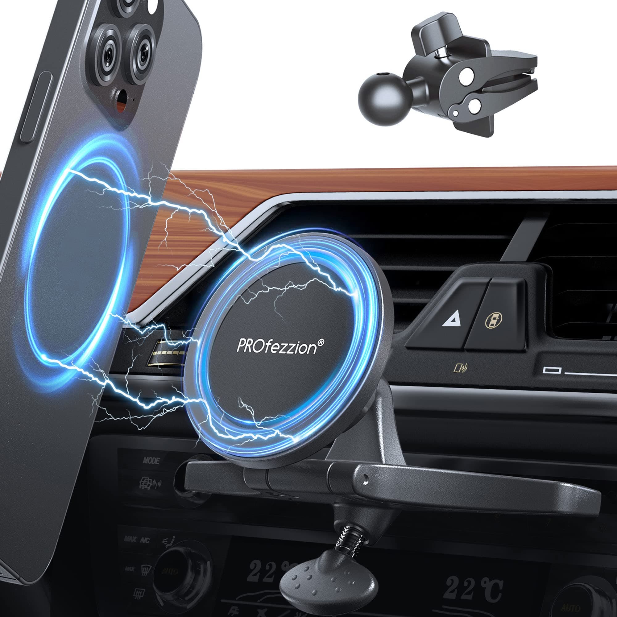 PROfezzionMag Safe Car Mount, CD Slot & Vent Clip Kit Magnetic Phone Holder for iPhone 15 15 Plus 15 Pro Max 14 13 12 11 X XR XS & Mag Safe Case [Mag Safe Ring Included]