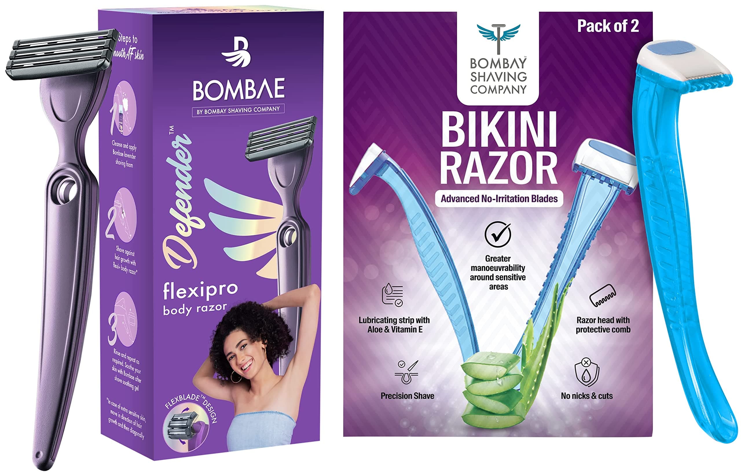 Bombay Shaving Company Defender For Her Razor For Women & Bombay Shaving Company Bikini Line Hair Removal Razor for Women (Pack of 2)
