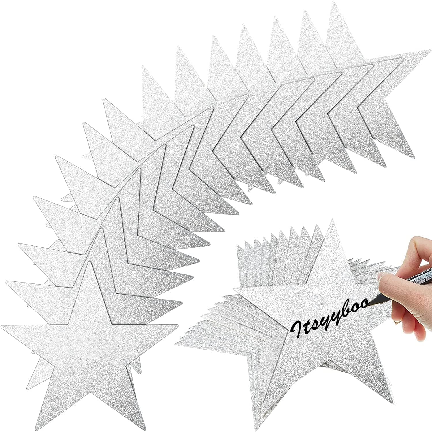 20 Pieces Silver Glitter Star Cutouts Paper Star Confetti Cutouts for Bulletin Board Classroom Wall Party Decoration Supply, 5 Inches Length (5IN SILVER STAR 20PC)