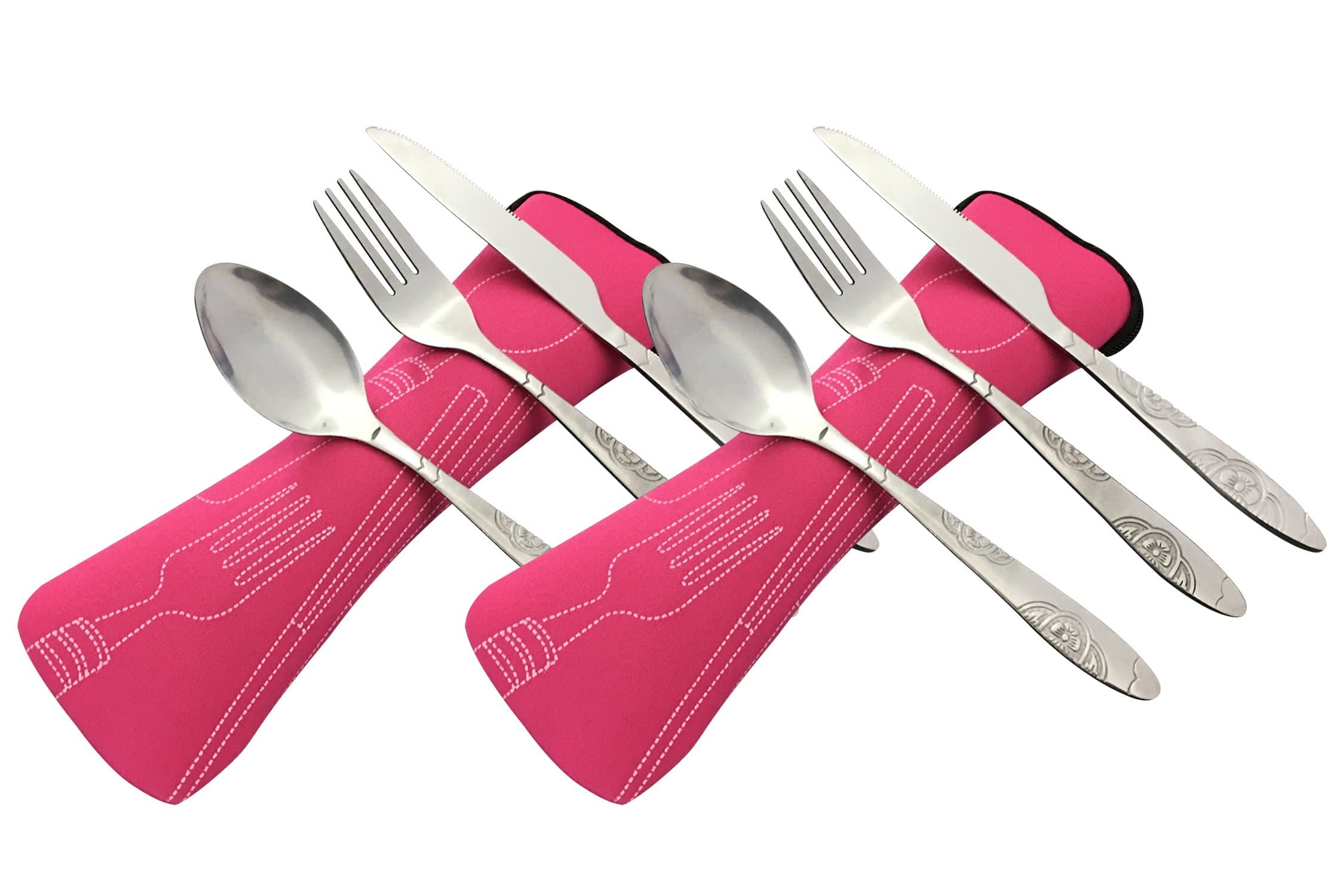 MayULike Camping Cutlery Utensils Set of Military Grade Stainless Steel Fork, Spoon and Knife (2pack-Pink)
