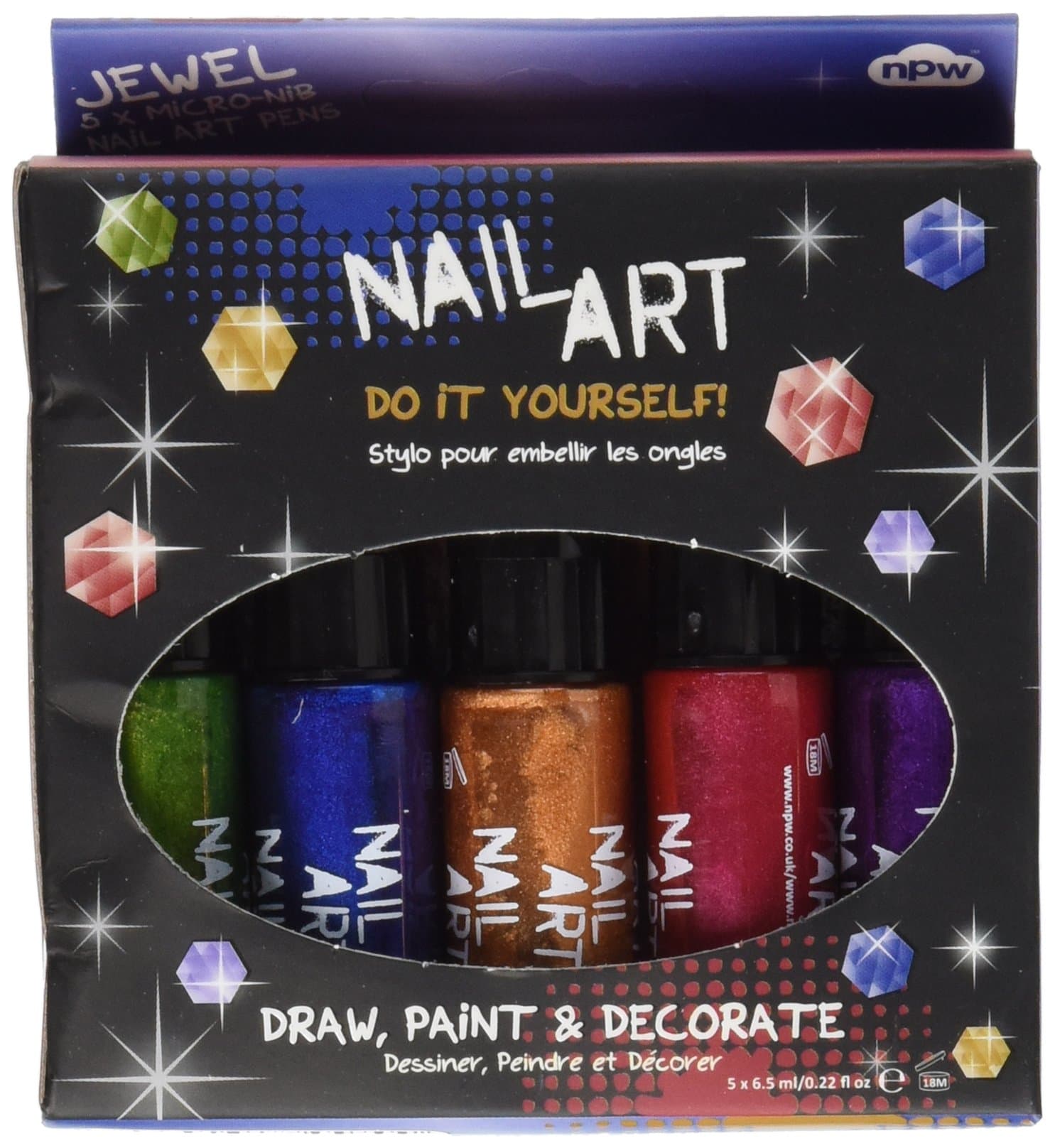NPW-USA 5 Piece Mini Nail Art Pens, Jewel