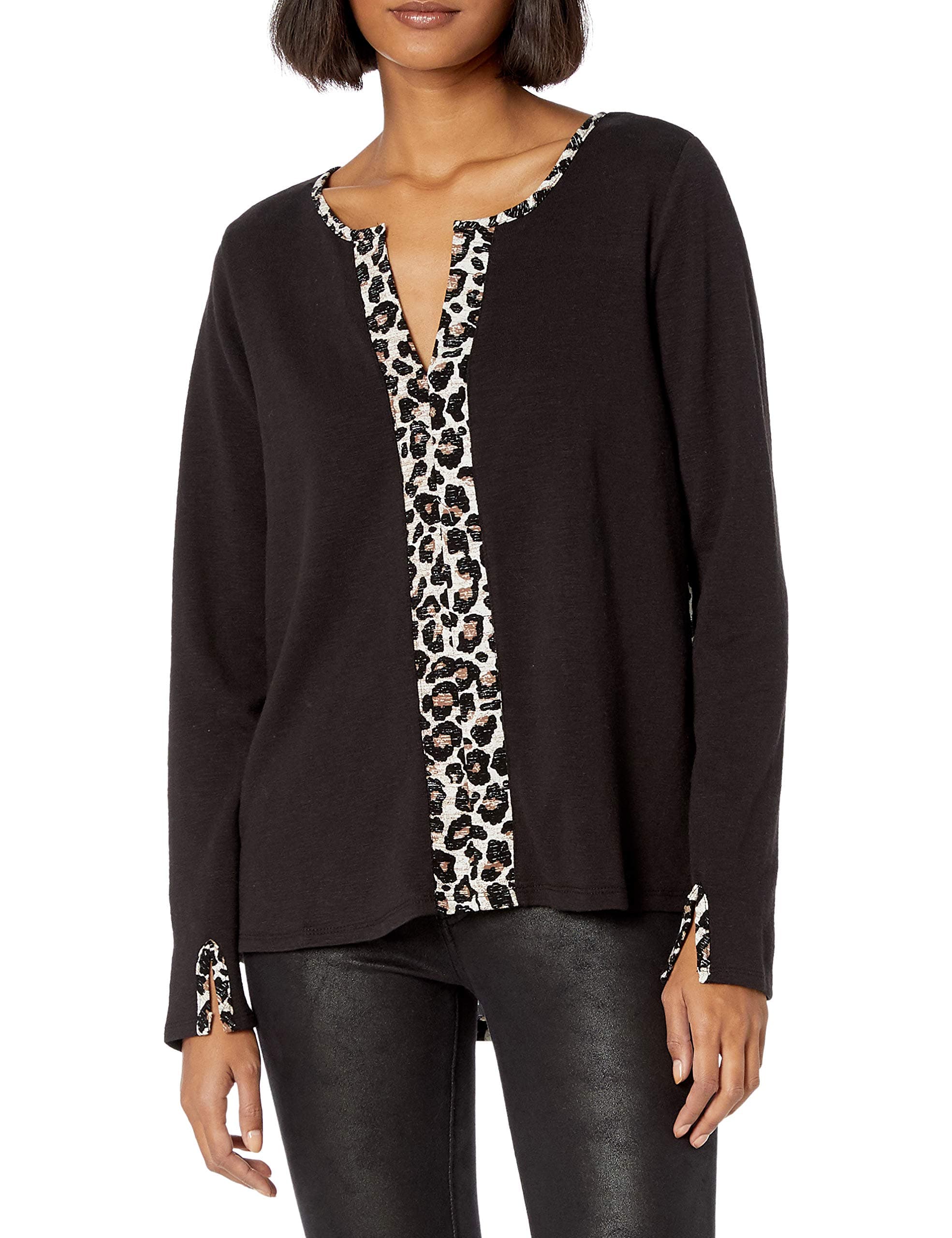 reCreation Women's Long Sleeve Split Neck Knit Top Shirt