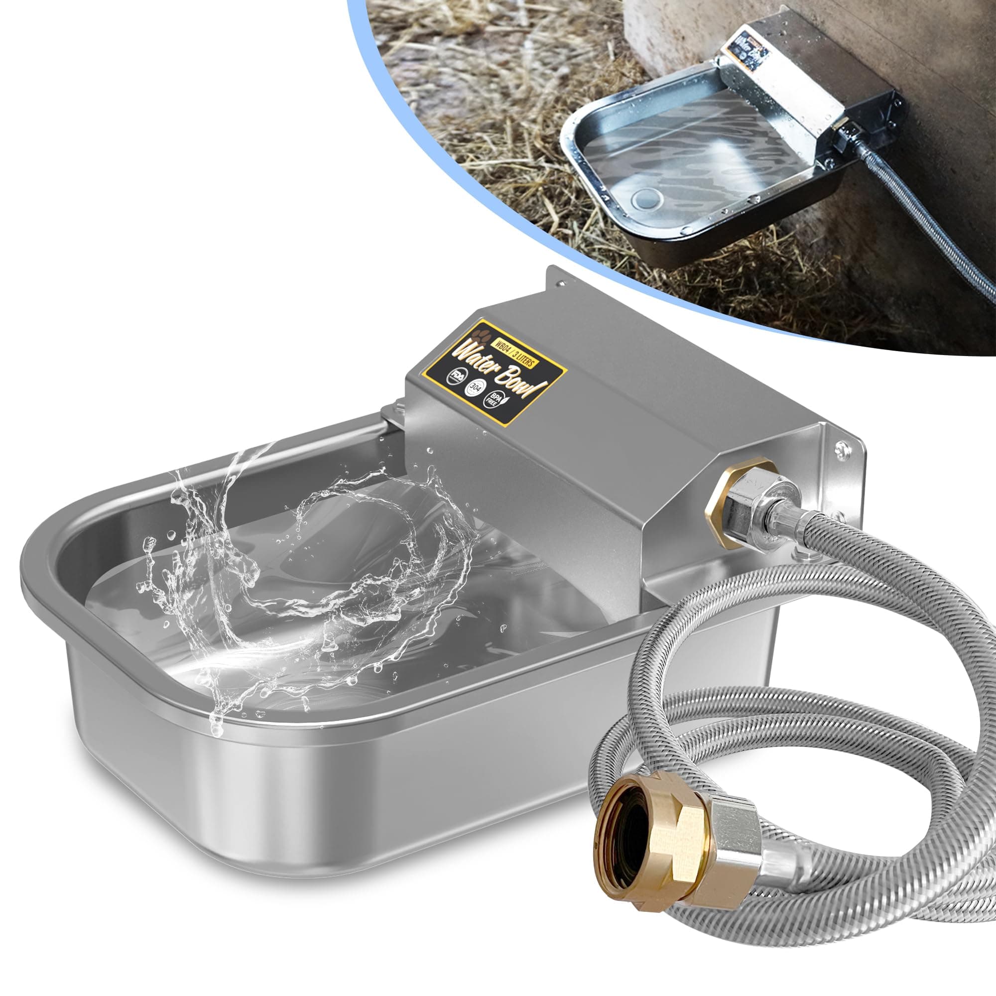 Automatic Water Dispenser for Dogs, 101oz Outdoor Dog Water Bowl, 304 Stainless Steel Water Feeder for Small to Large Pets, Large Livestock Waterer, Anti-Tipping, Water Auto-Fill, Easy to Clean