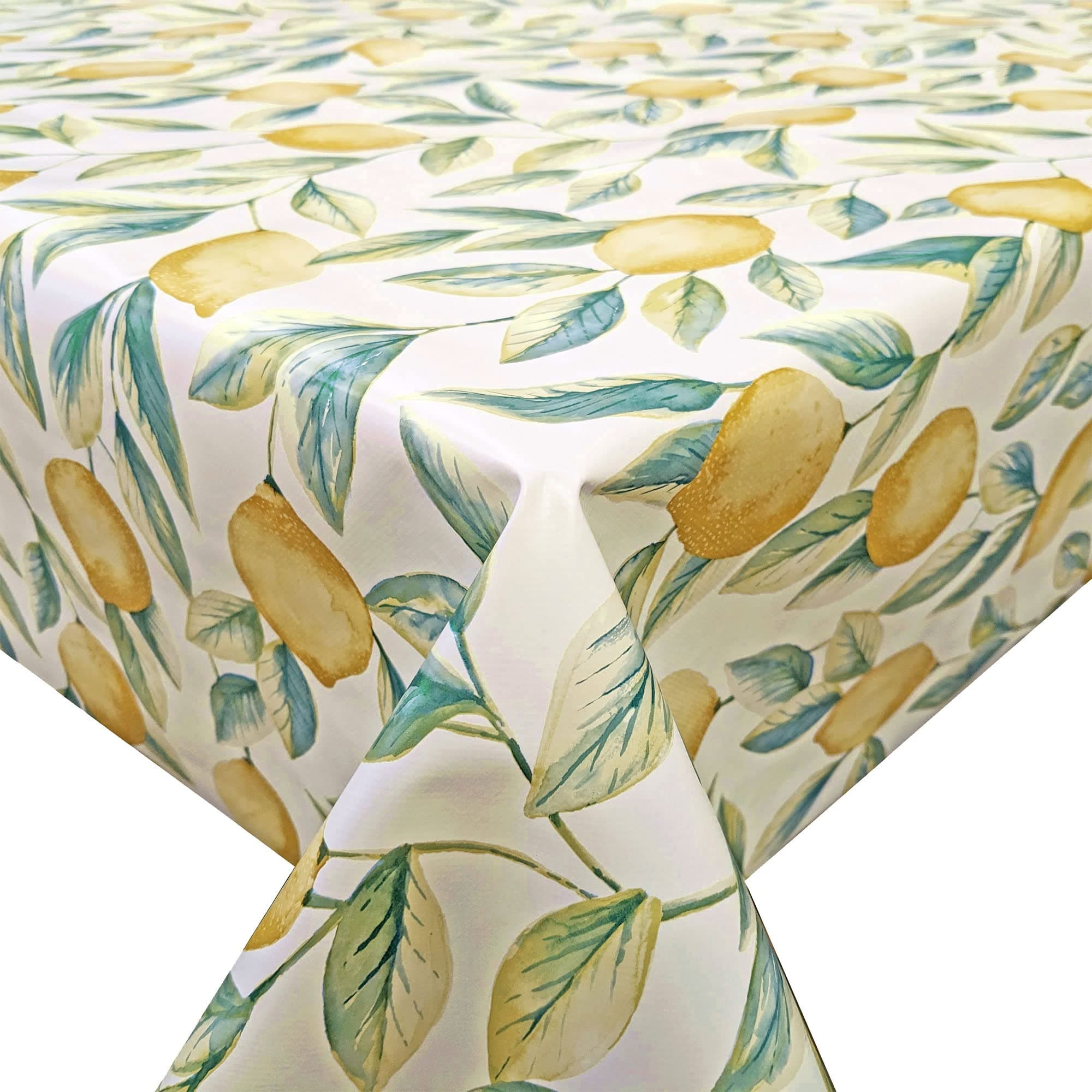 QPC Direct Leafy Lemons PVC Oilcloth Table Cover Vinyl Tablecloth (140 x 200cm)