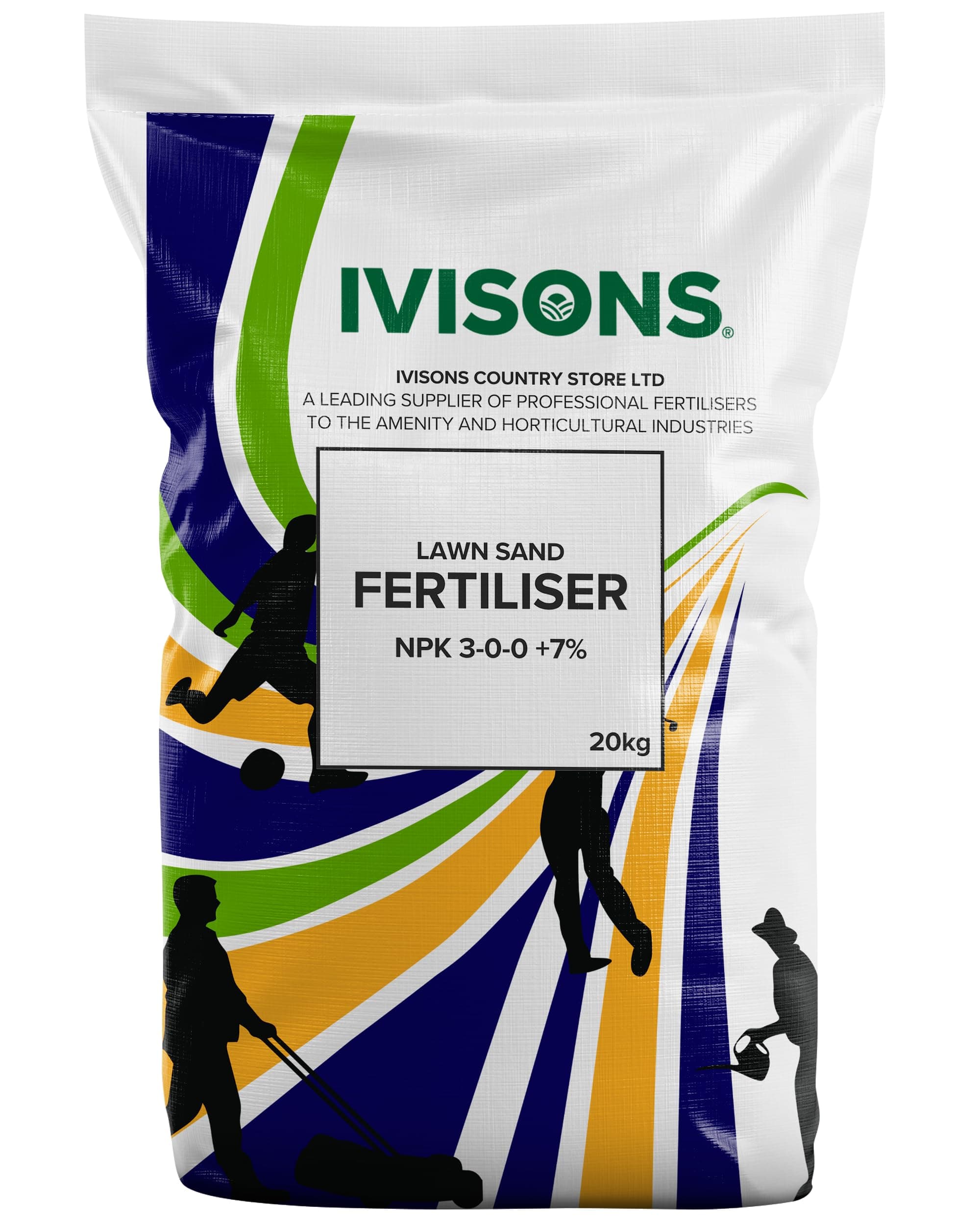 Ivisons 20KG LAWN TURF SAND FERTILISER HIGH IRON 7% MOSS KILLER 166 M2 PER BAG