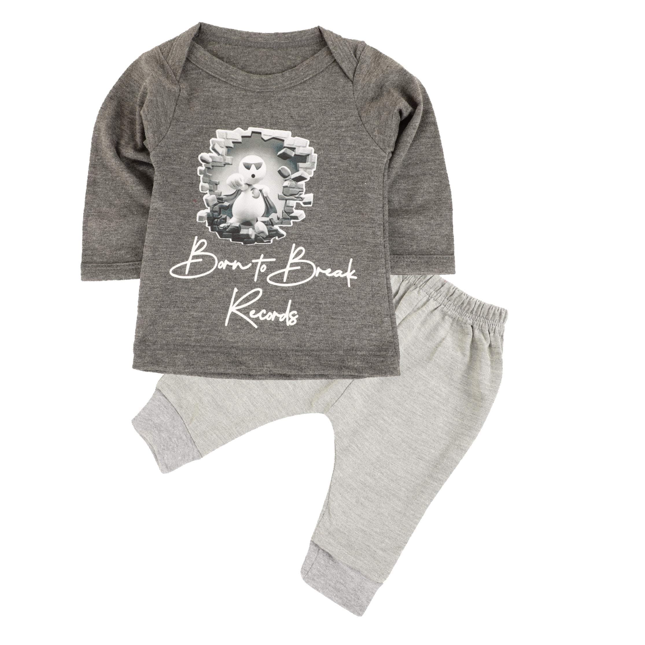 Piku Store Kids Full Sleeves Dark Grey T-Shirt & Light Grey Lower Set
