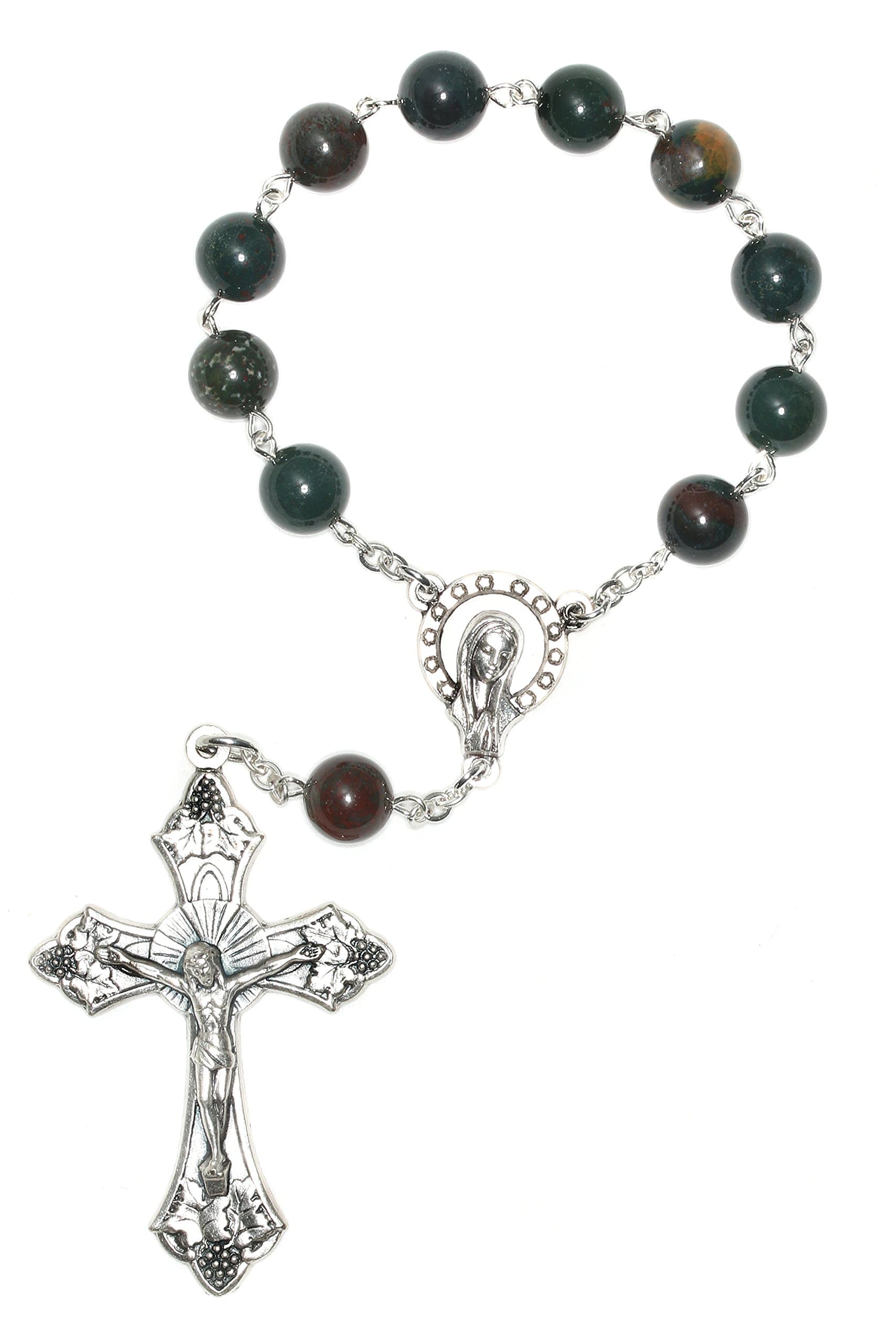 Gemstone Catholic Prayer One Decade Rosary -CHOOSE POCKET Or AUTO (Clasp for Hanging)- Includes Holy Card, Gemstone meaning -Communion, Confirmation, RCIA, Christmas, Easter, Reconciliation, Wedding