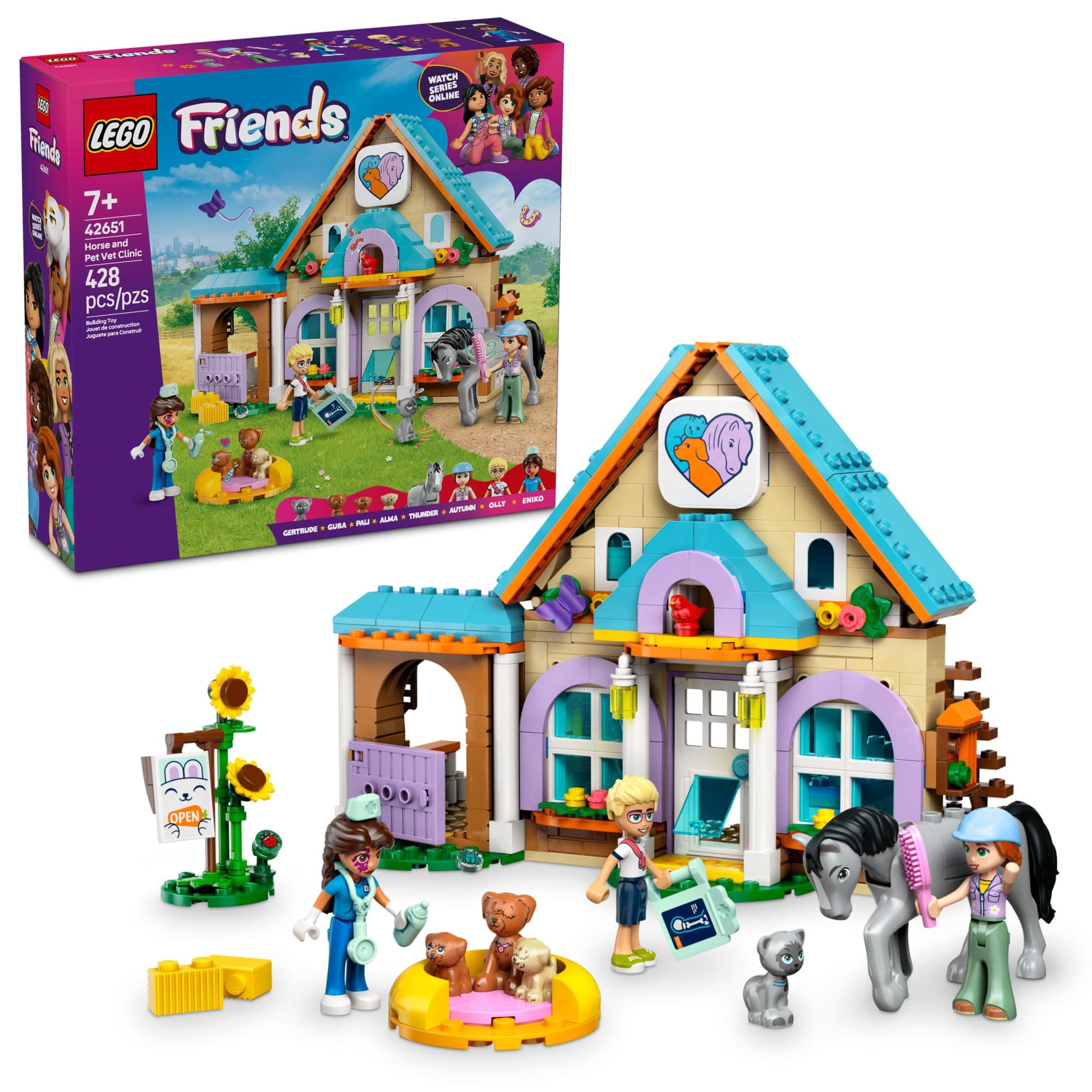 LEGO Friends Horse and Pet Vet Clinic -Veterinarian Playset for Kids, Girls and Boys, Ages 7+ - Toy Building Set for Pretend Play with 3 Minidolls, Horse Toy, Dog, and Cat - Gift Idea - 42651