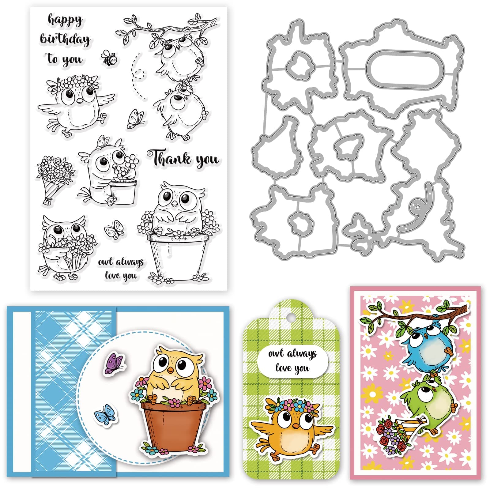 INFUNLY Flowers Birds Clear Stamps Christmas Silicone Words Clear Stamps Transparent Rubber Stamp and Die Sets for DIY Halloween Scrapbooking Photo Album Crafts Decorations