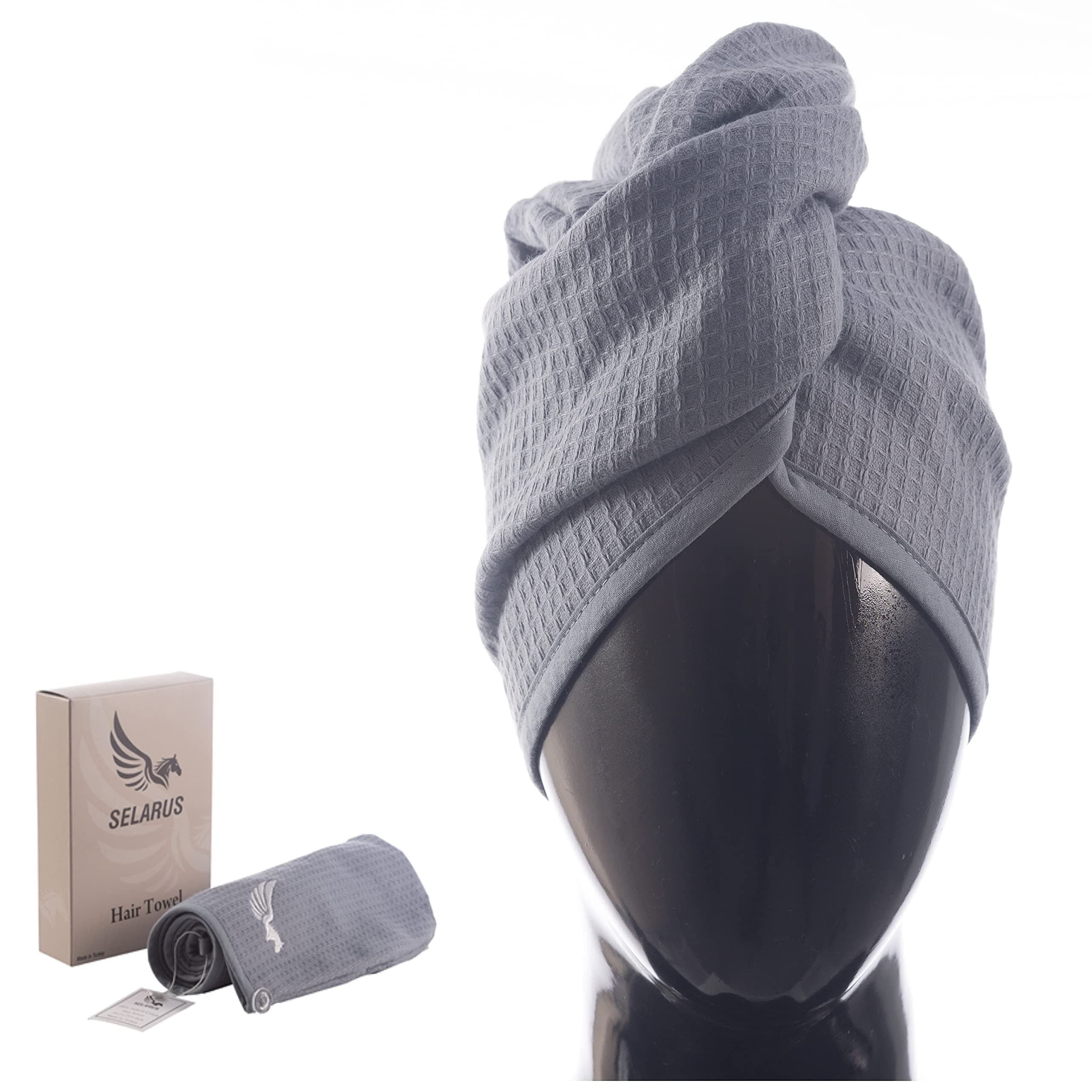 100% Turkish Cotton Hair Towel Wrap for Women,Non Microfiber,400-GSM(Grams per Square Metre),AntiFrizz,Hair Plop Waffle Towels for Curly,Long&Thick Hairs,Turban Head Wrap,1Pack10x26inc