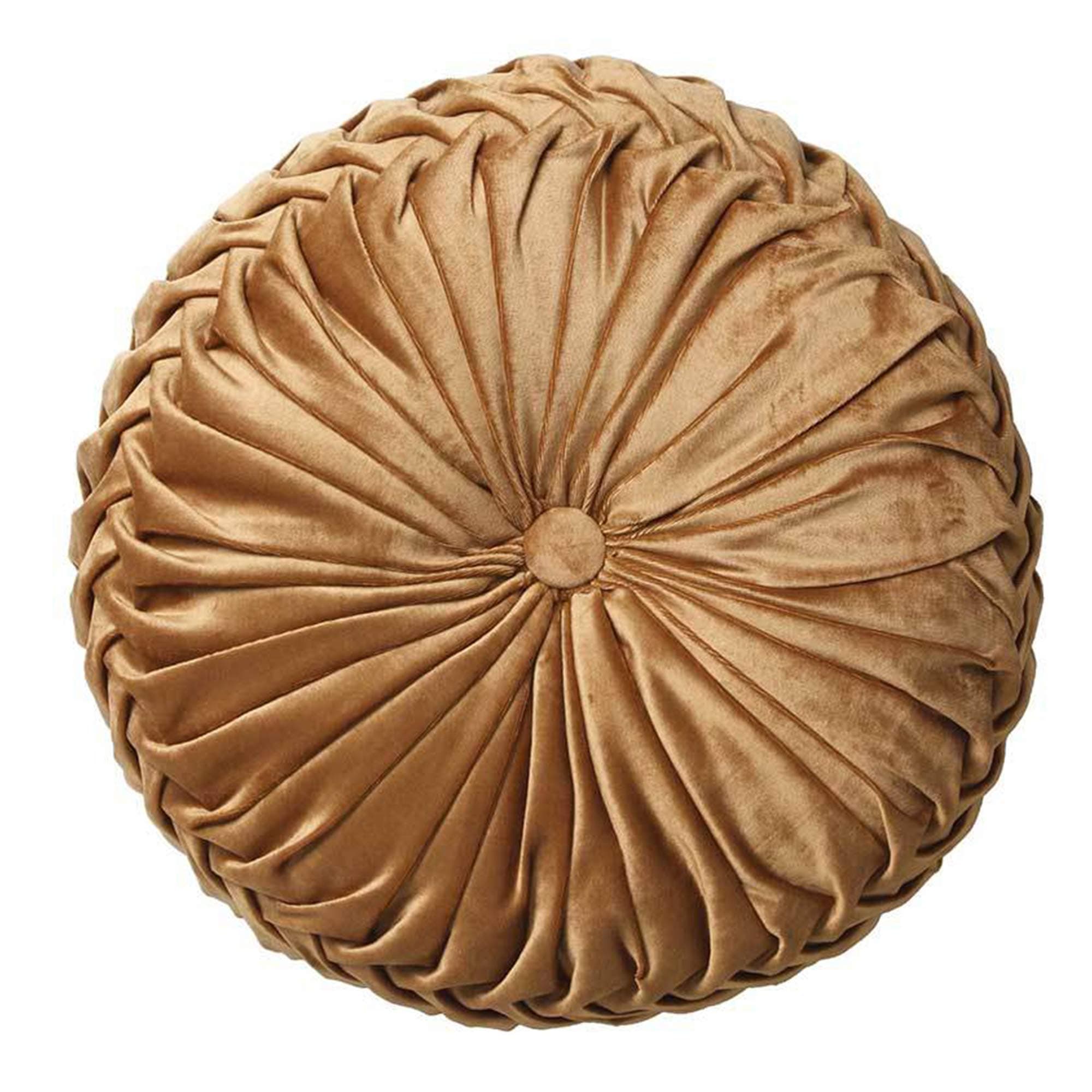 Cassiel Home 14.5" Pintuck Round Throw Pillow - Handcrafted Pumpkin Velvet Floor Pillow - Gold Throw Pillows Cushion for Chair Couch(Solid Gold)