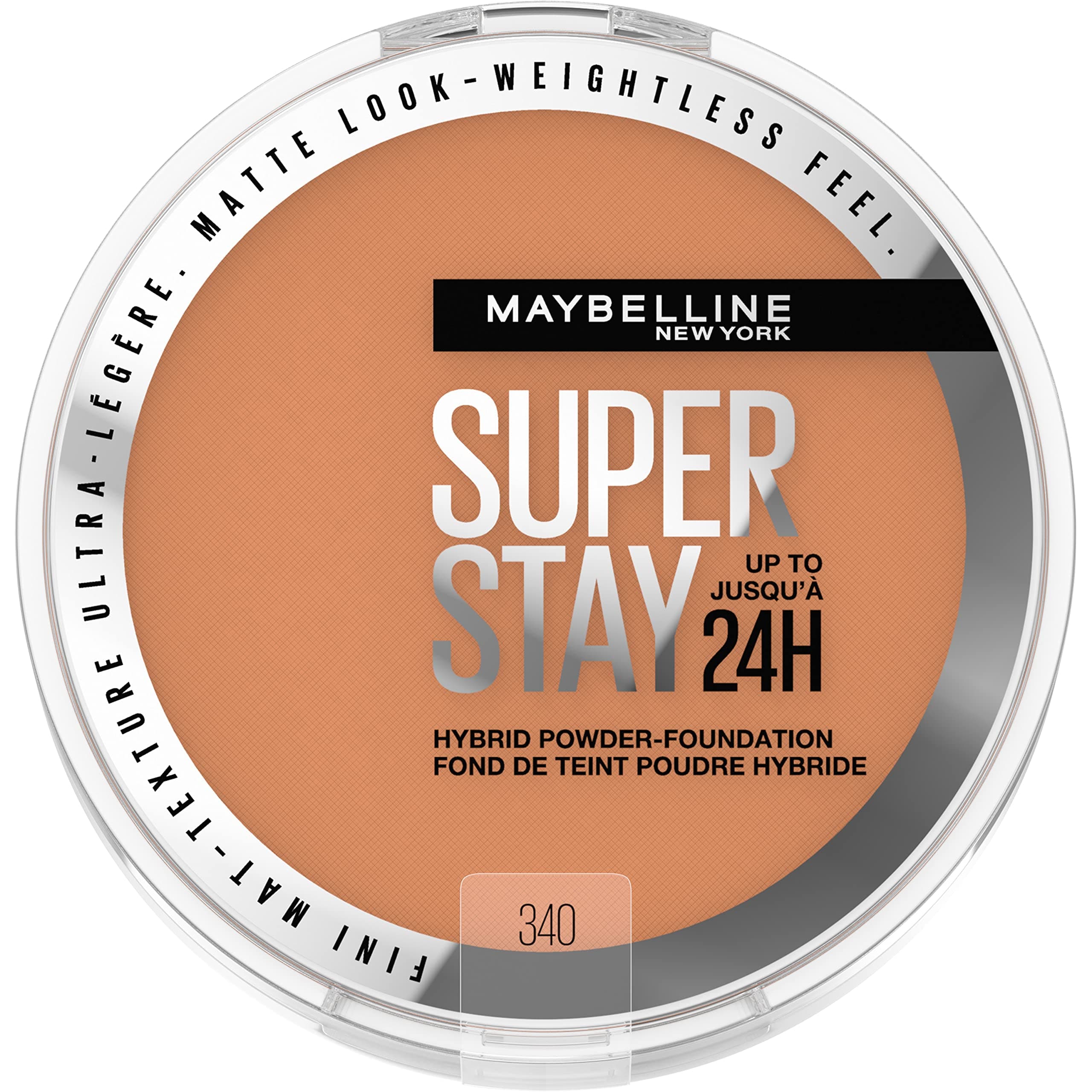 Super Stay Up to 24HR Hybrid Powder-Foundation, Medium-to-Full Coverage Makeup, Matte Finish, 340, 1 Count