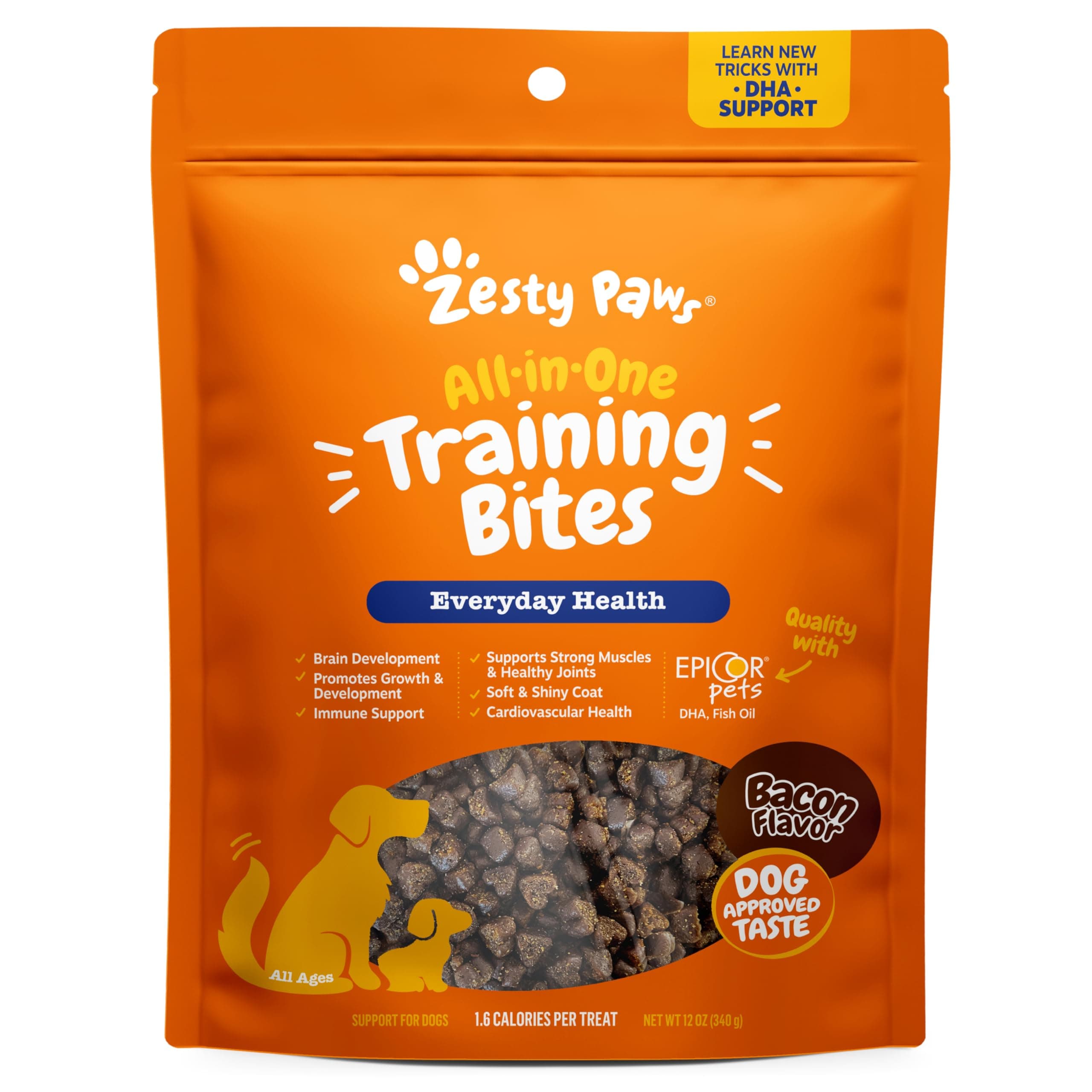 Zesty Paws Training Treats for Dogs & Puppies - Dog Treats for Training - Healthy Dog Chews for Hip, Joint & Muscle Health - for All Breeds and Ages - Bacon Flavor - 12oz