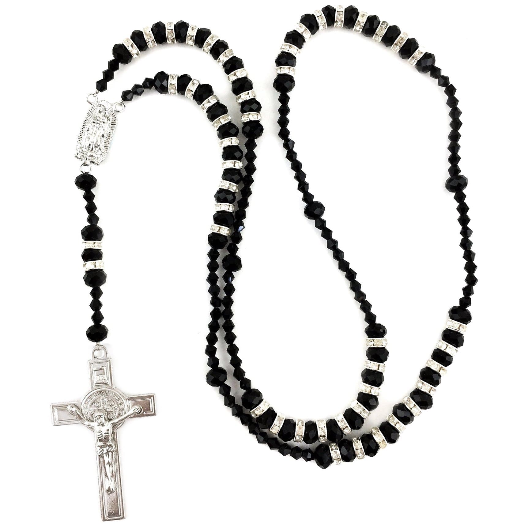 Western Peak Jesus Cross Crucifix Rhinestone Crystal Glass Bead Prayer Rosary Rosario