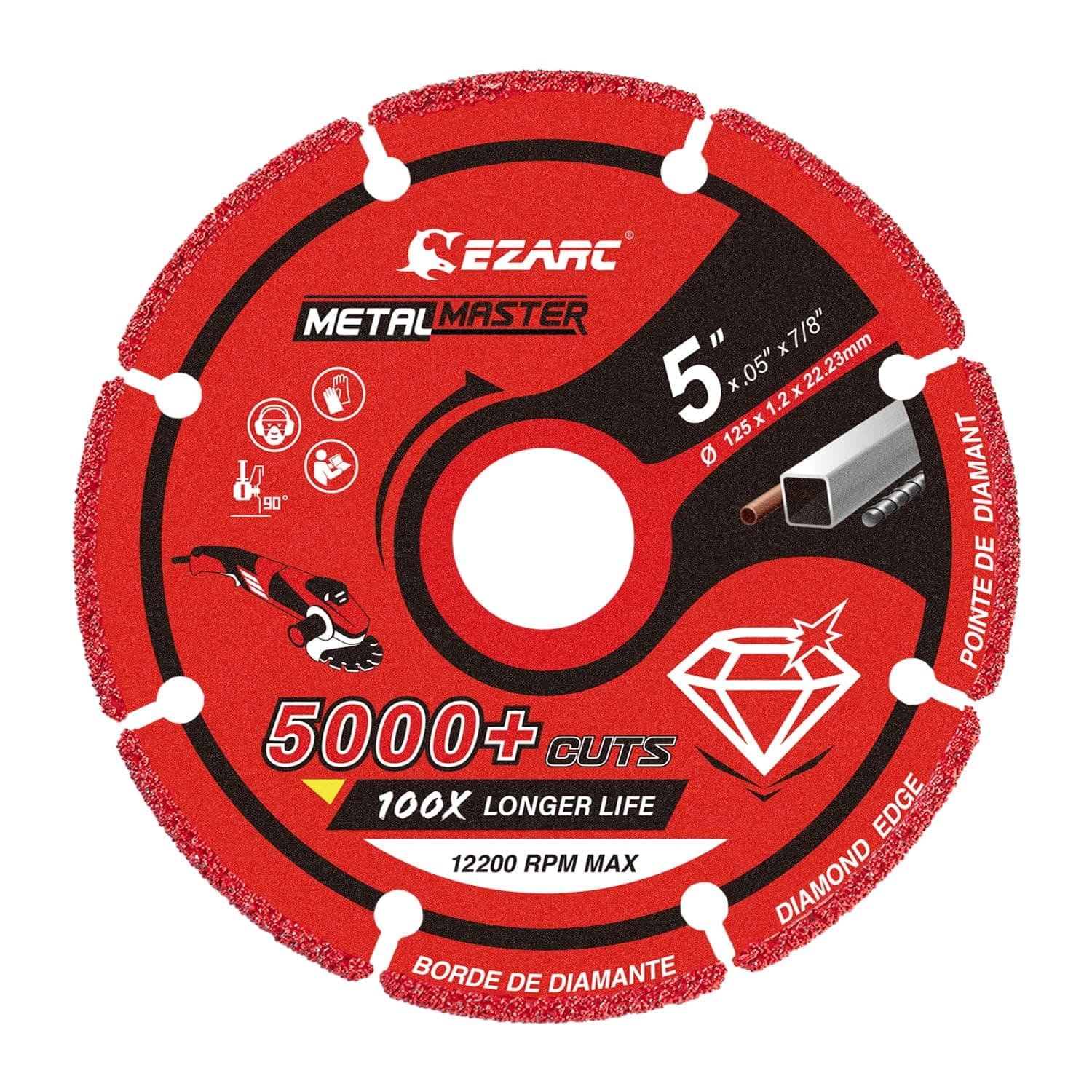 Diamond Cutting Wheel 125mm x 22.23mm for Metal, 5000+ Cuts on Rebar, Steel, Iron and INOX