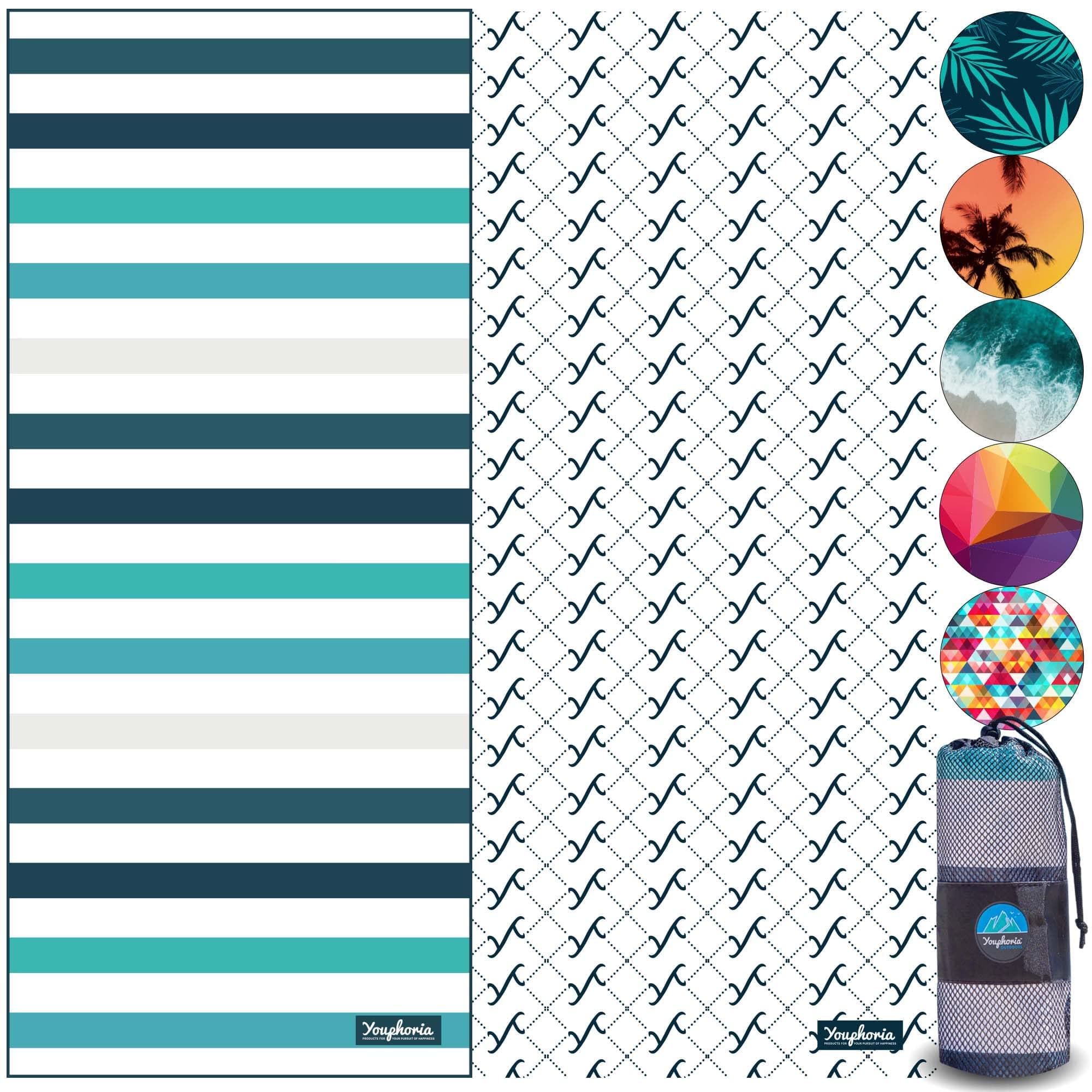 Youphoria Outdoors Microfiber Quick Dry Beach Towel - Sand Free Beach Towel - Packable, Absorbent, Lightweight Travel Towel, Swimming, Pool, and Camping