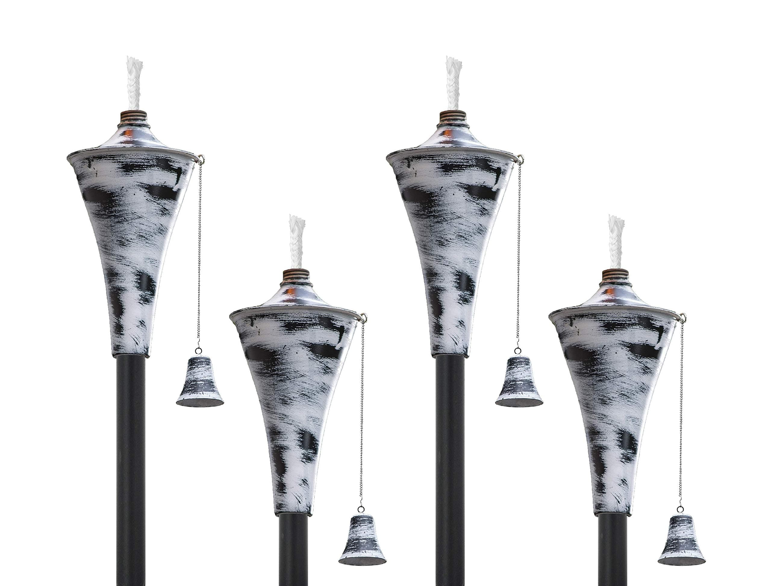 Set of 4, Oahu Premium Metal Outdoor Torches for Patio, Lawn and Garden - Tiki Style Metal Torch/w Snuffer, Fiberglass Wick & Large 16oz Oil Lamp - 53" Tall (Whitewash)