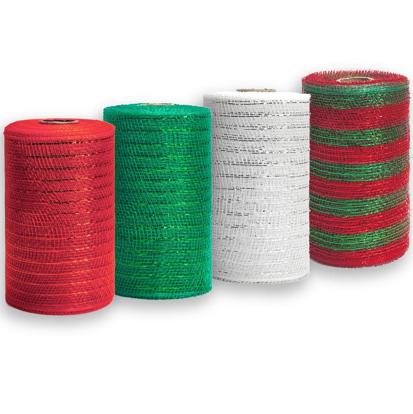 ALTIER Metallic Deco Mesh Ribbon 6 Inch x 40Y Red Green White Red/Green Christmas Home Decoration Bow Making Wreath Swags DIY Floral Crafts