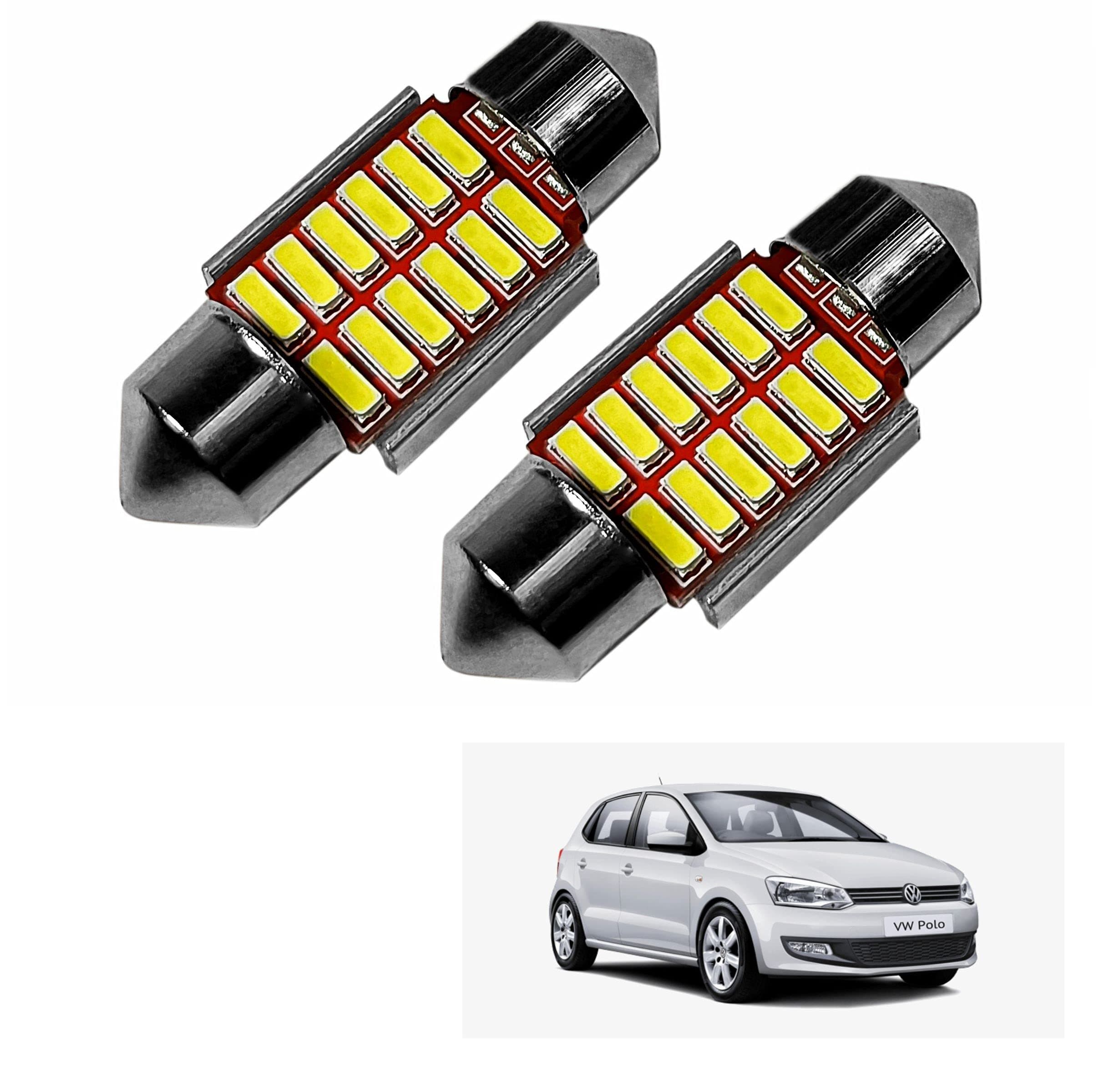 Car Interior 12 SMD Extremely Bright Dome LED Interior Roof Light Reading Bulb Lamp For Volkswagen Polo (5W, White, 2 Pcs)
