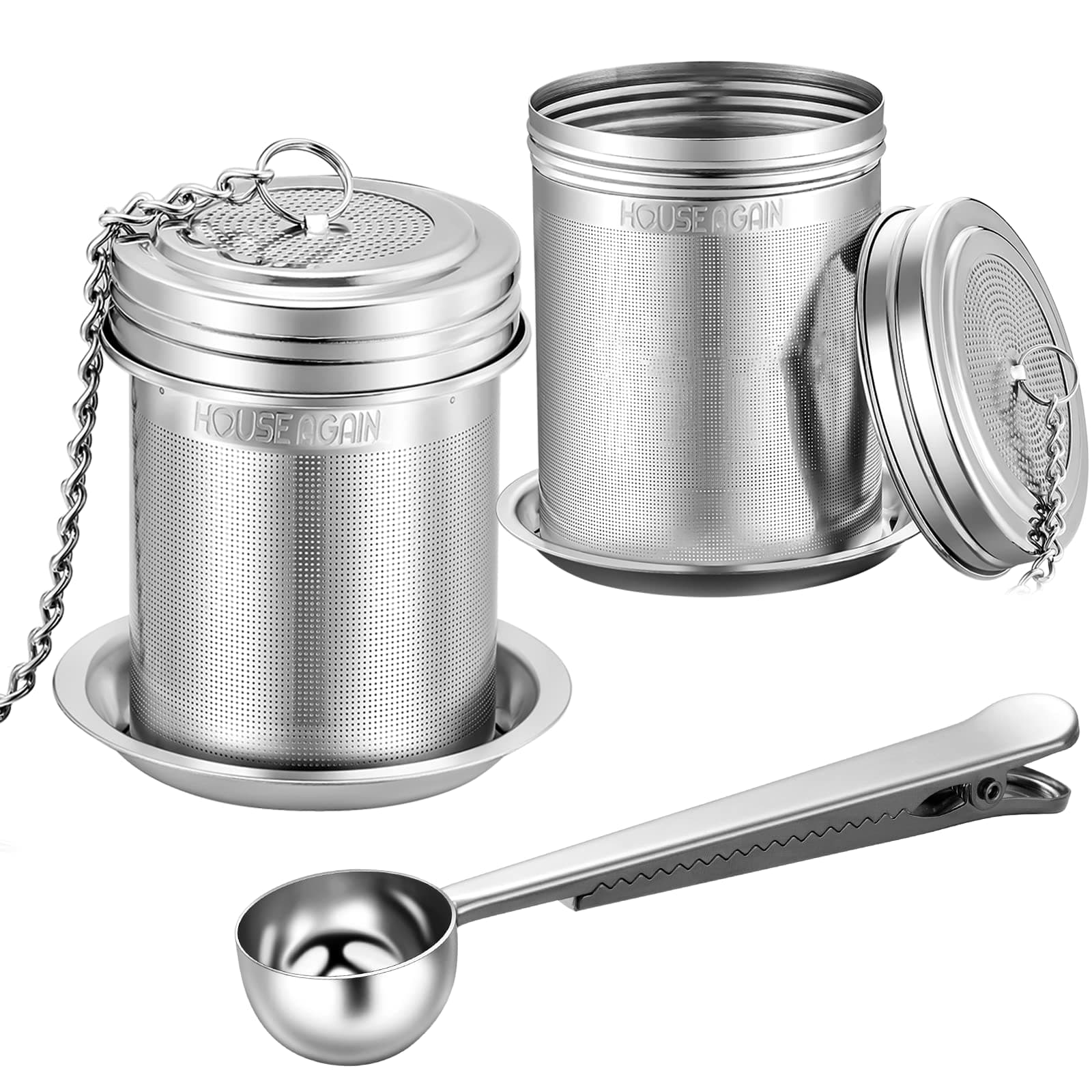 Tea Infuser (2 Pack with Scoop), Extra Fine Mesh Tea Infusers for Loose Tea, 18/8 Stainless Steel Tea Strainer with Extended Chain Hook, Tea Steeper for Brew Tea, Spices & Seasonings