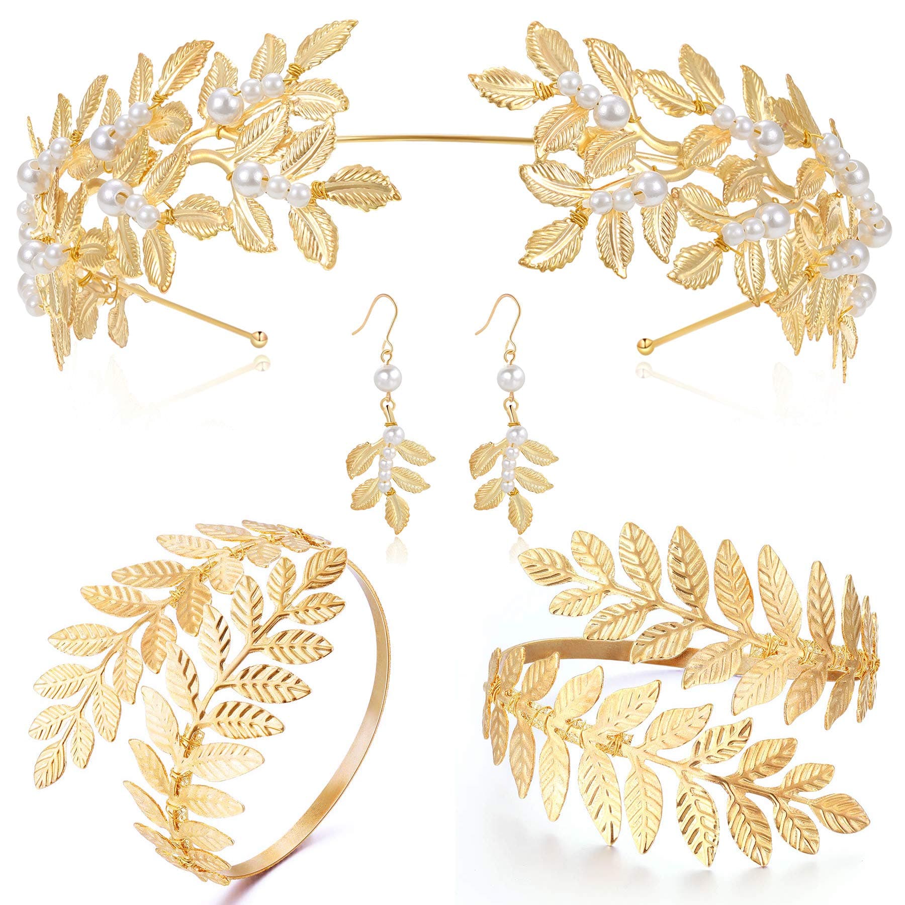 Coucoland Greek Goddess Jewelry Women - Gold Toga Athena Cleopatra Hercules Egyptian Aphrodite God Roman Accessories Set Leaf Headpiece Crown Halloween