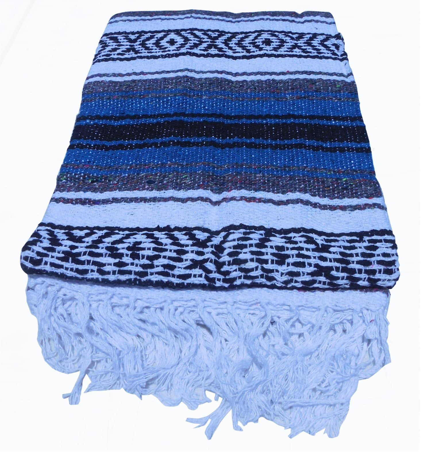 El Molcajete Brand Traditional Mexican Blanket Serape for Yoga, Beach, Picnic, Stadium or Dogs Bed (Cobalt Blue)