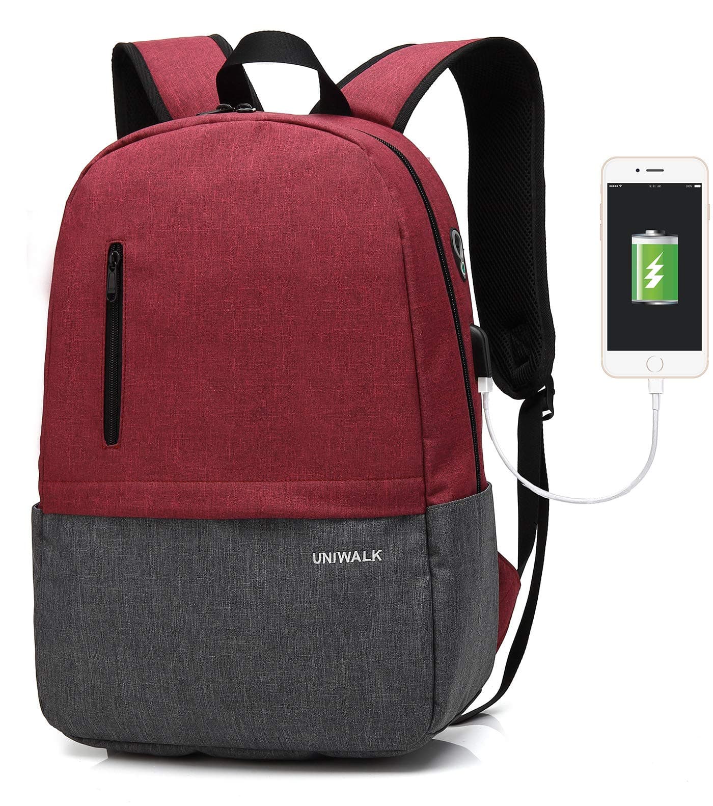 Laptop Backpack, Waterproof School Backpack With USB Charging Port For Men Women, Lightweight Anti-theft Travel Daypack College Student Rucksack Fits up to 15.6 inch Computer(Red)