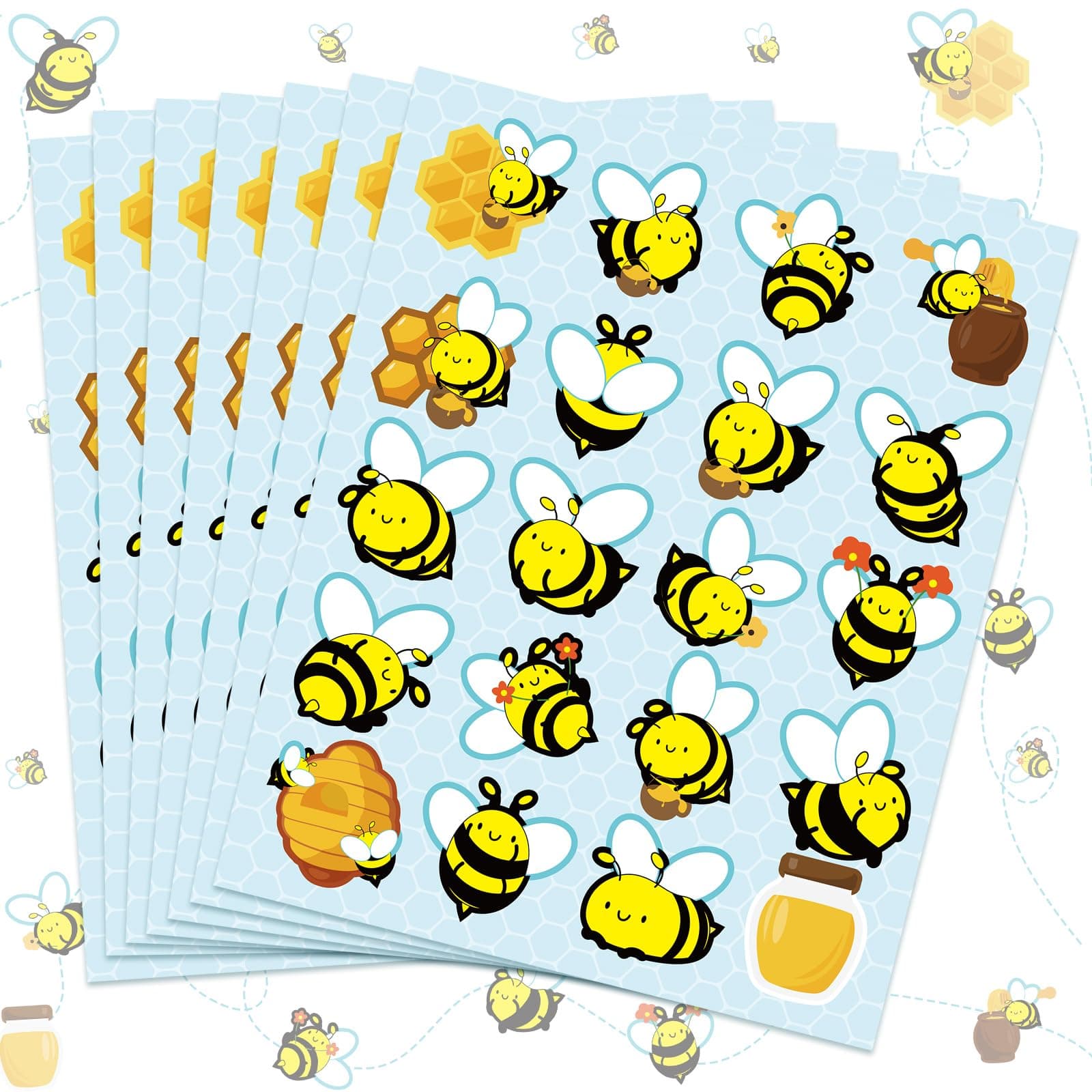 Containlol 500 Pcs Waterproof Bee Stickers 25 Sheets 20 Styles Cartoon Self-Adhesive Honey Bee Stickers for Kids Classroom School Reward Chart DIY Crafts Scrapbooking Party Favors