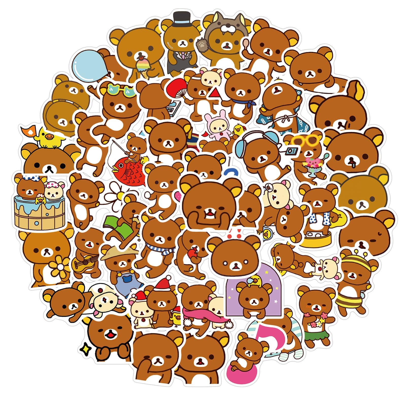Kawaii Cartoon Bear Stickers 50PCS Laptop Stickers for Kids and Teens Vinyl Waterproof Sticker Pack for Skateboard Bike Water Bottles Hydro Flask Phone Suitcase, Rilakkuma