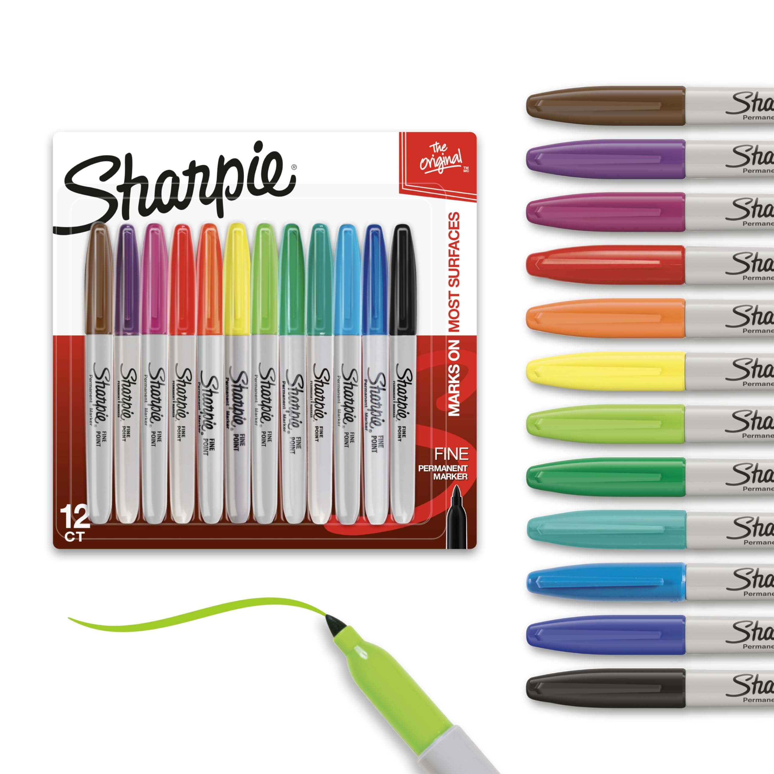 Sharpie Permanent Markers, Fine Tip, 12 Count - Quick Drying, Fade Resistant, Arts & Crafts, Desk, Office Supplies