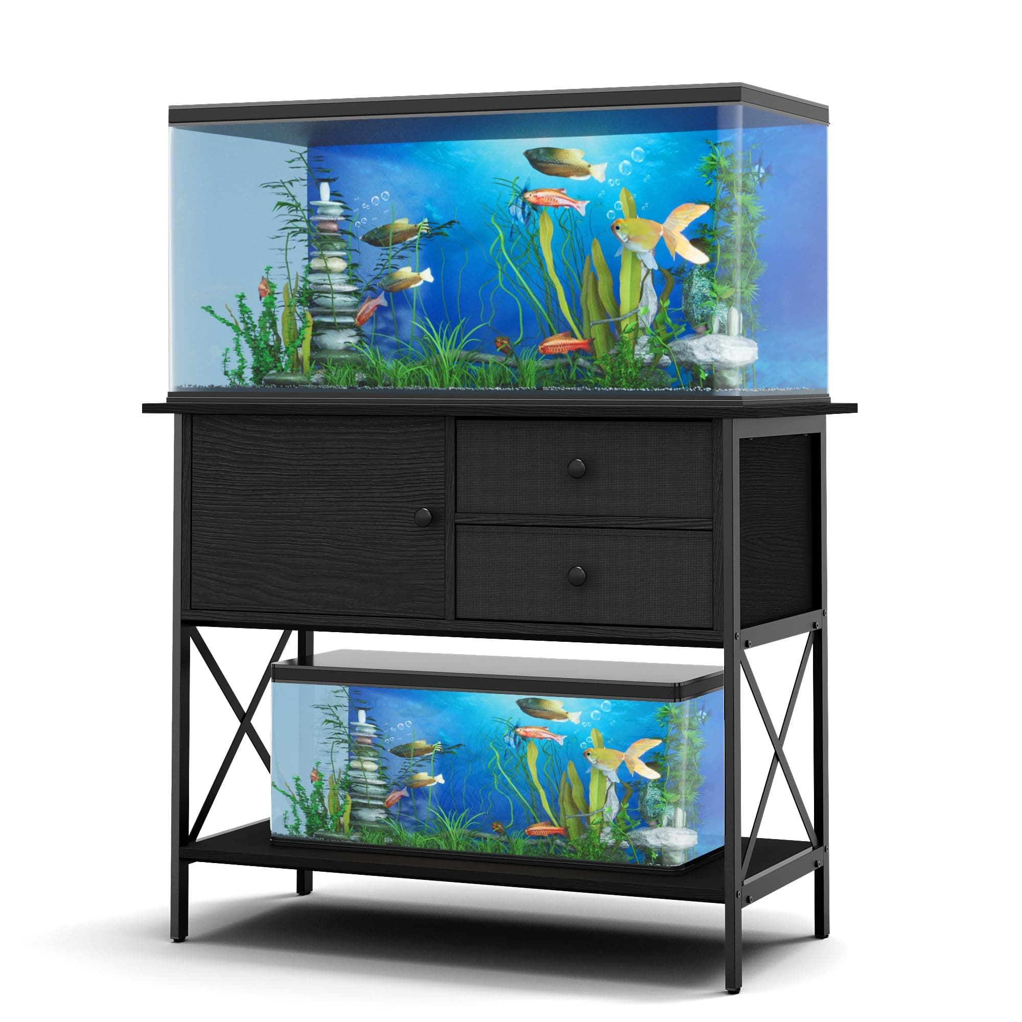 Aquarium Stand 40-50 Gallon, Metal 40 Gallons Fish Tank Stands with Cabinet for Accessories Storage, Turtle/Reptile Terrariums,Breeder Tank Stand,Easy to Assemble, Weight Capacity 660lbs