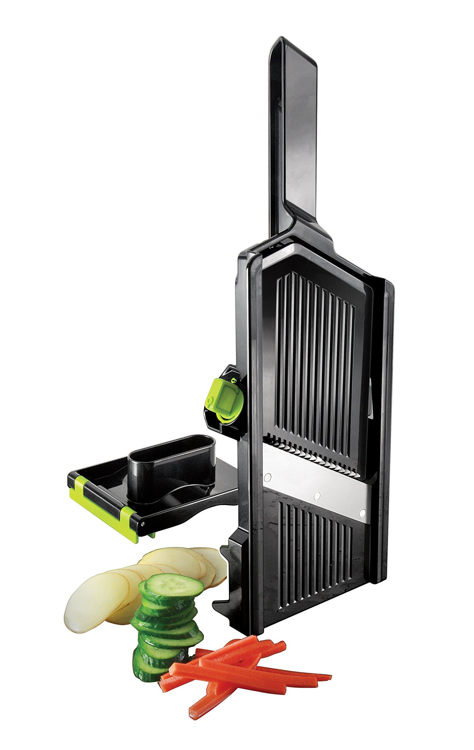 Adjustable Handheld Mandoline Slicer | Smart Key for Adjustable Slice Thick/Thin Settings & Pop-up Julienne Blades | Cut Slice Julienne Fruit Vegetable Cucumber Apple Potato French Fries