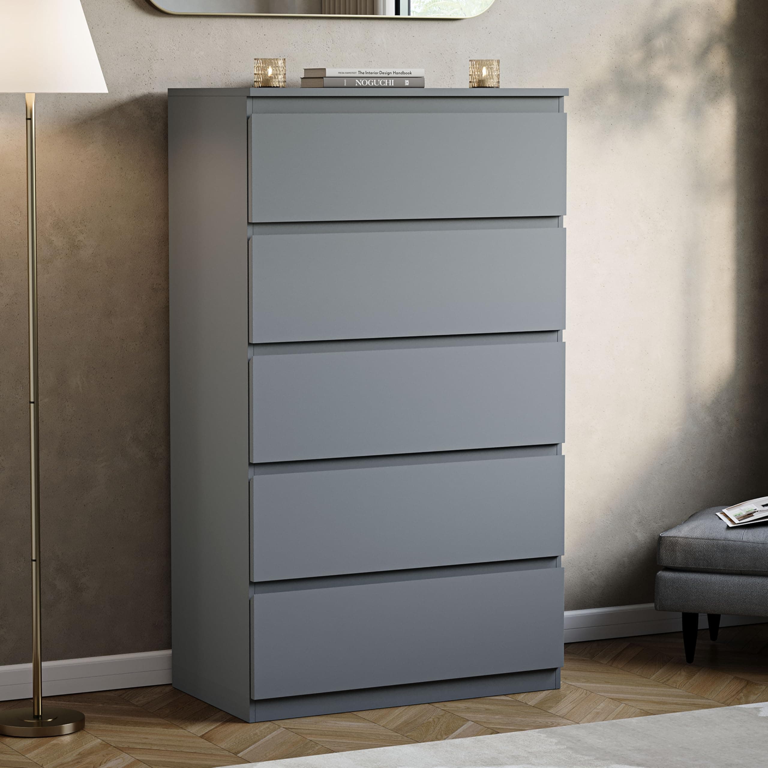 Denver 5 Drawer Chest of Drawers Grey – Modern Wooden Storage Unit
