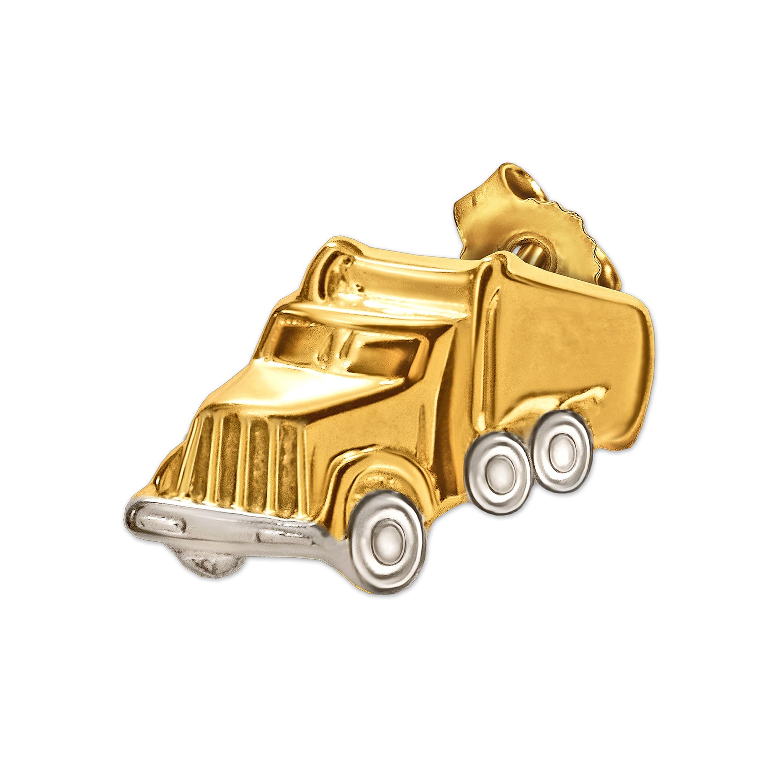CLEVER SCHMUCKGolden Single Men's Earring as Stud Lorry Truck 11 x 7 mm Bicolour 333 Gold 8 Carat (1 Piece) in Case Sand