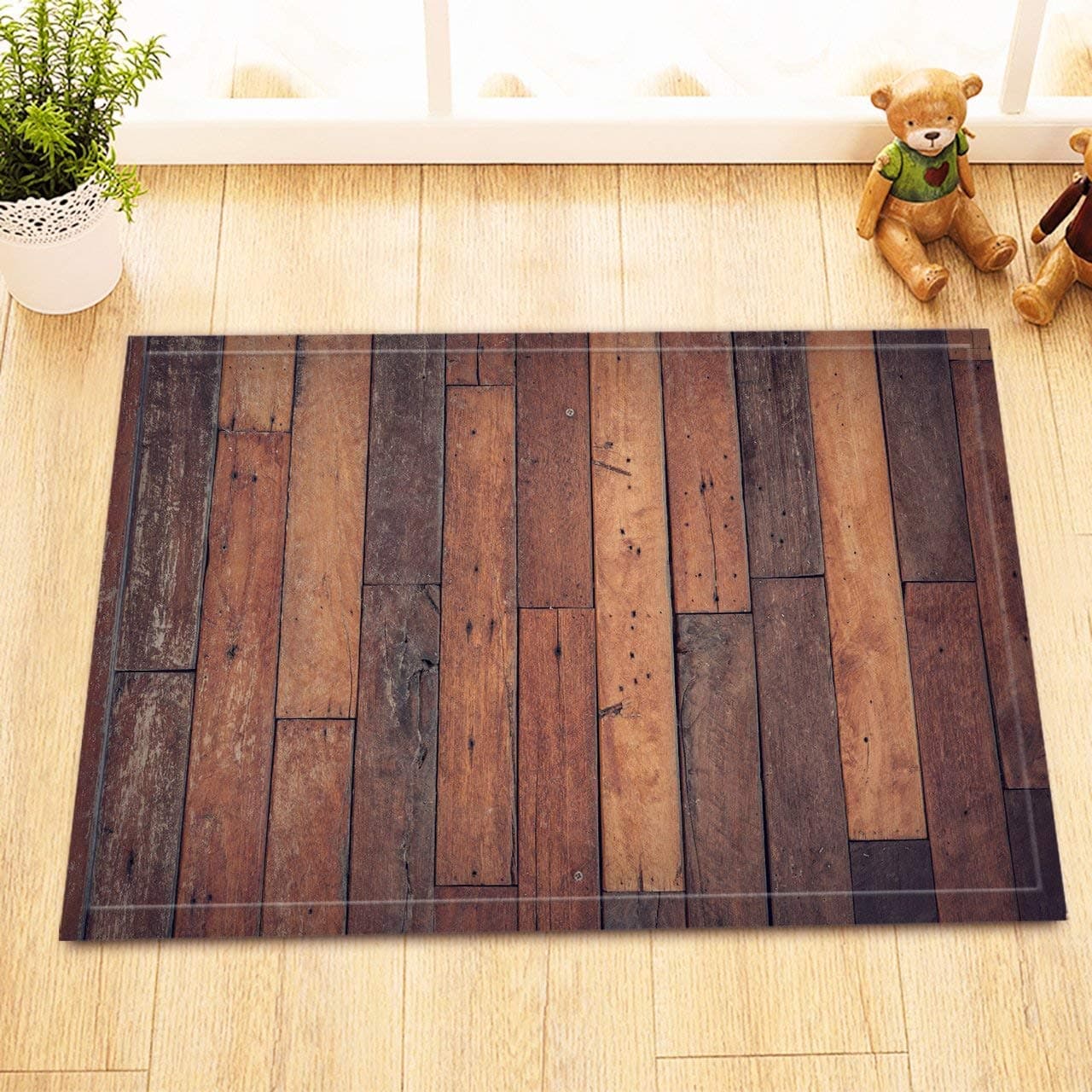CdHBH Old Wooden Bath Mat Retro Rustic Dark Brown Wood Bathroom Rugs Flannel Customized Outdoor Indoor Front Door Mat Non-Slip High Absorbent 16x24 Inch