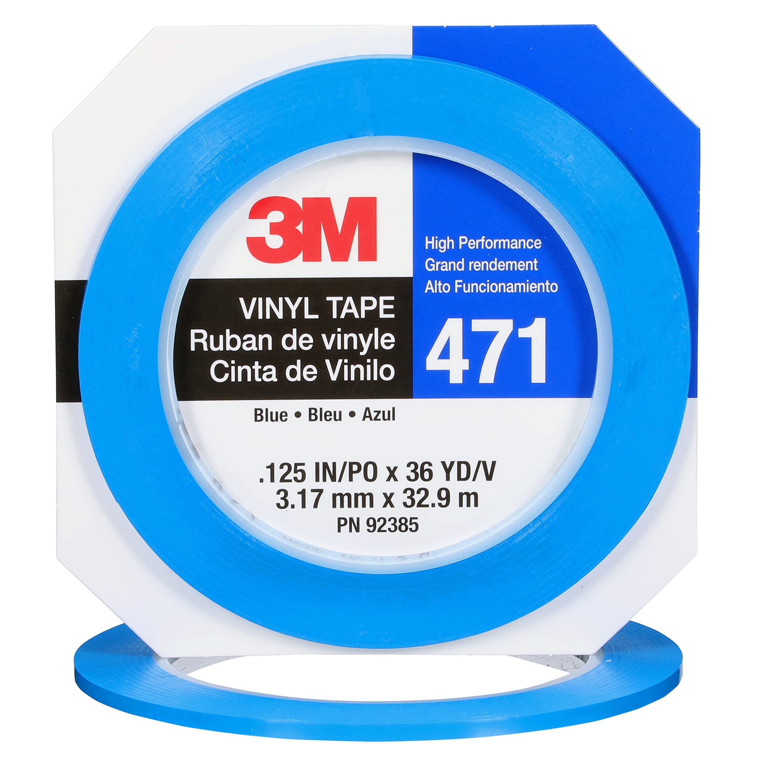 3M 92385 Vinyl Tape 471 Blue, 1/8" x 36 yd. 5.2 mil (Pack of 12)