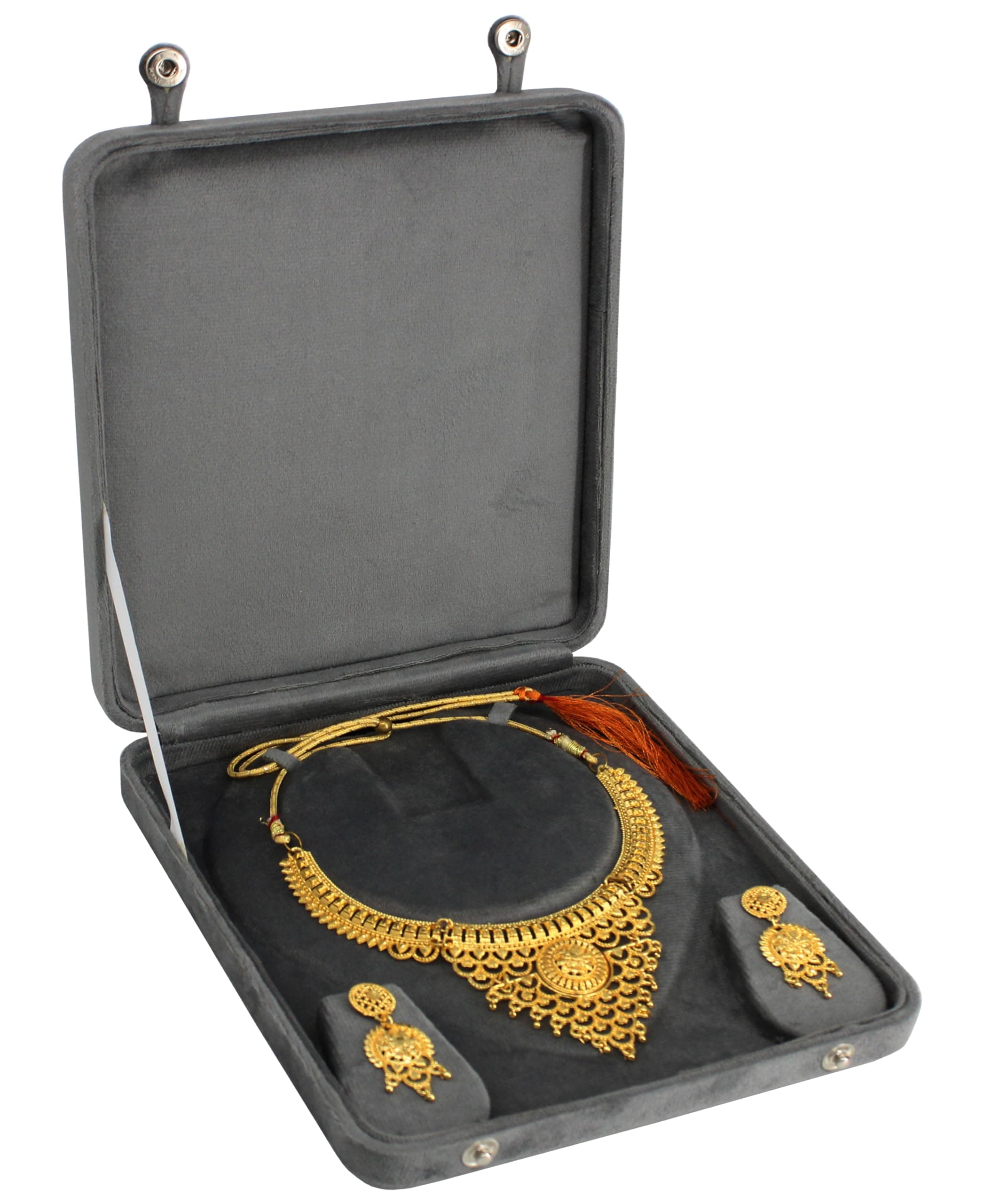 Portable Travel Case Box Makeup Storage Jewellery Organisers Locker Set Gift Necklaces Box for Women and Girls for Earring Ring and Chains Display Wedding, Grey Velvet