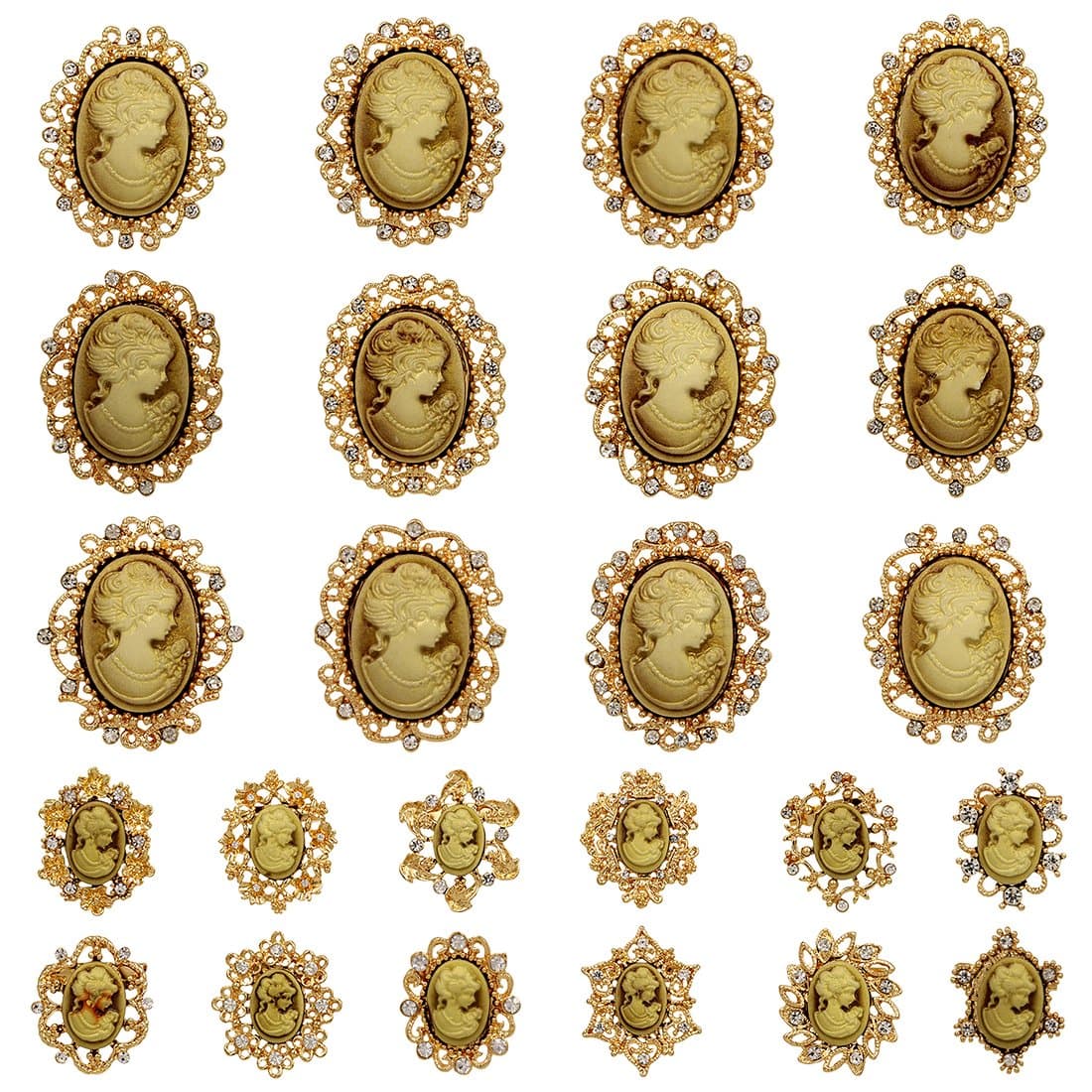 WeimanWeimanJewelry Lot 24pcs Crystal Rhinestone Flower Vintage Victorian Cameo Brooch Pin Set for Women