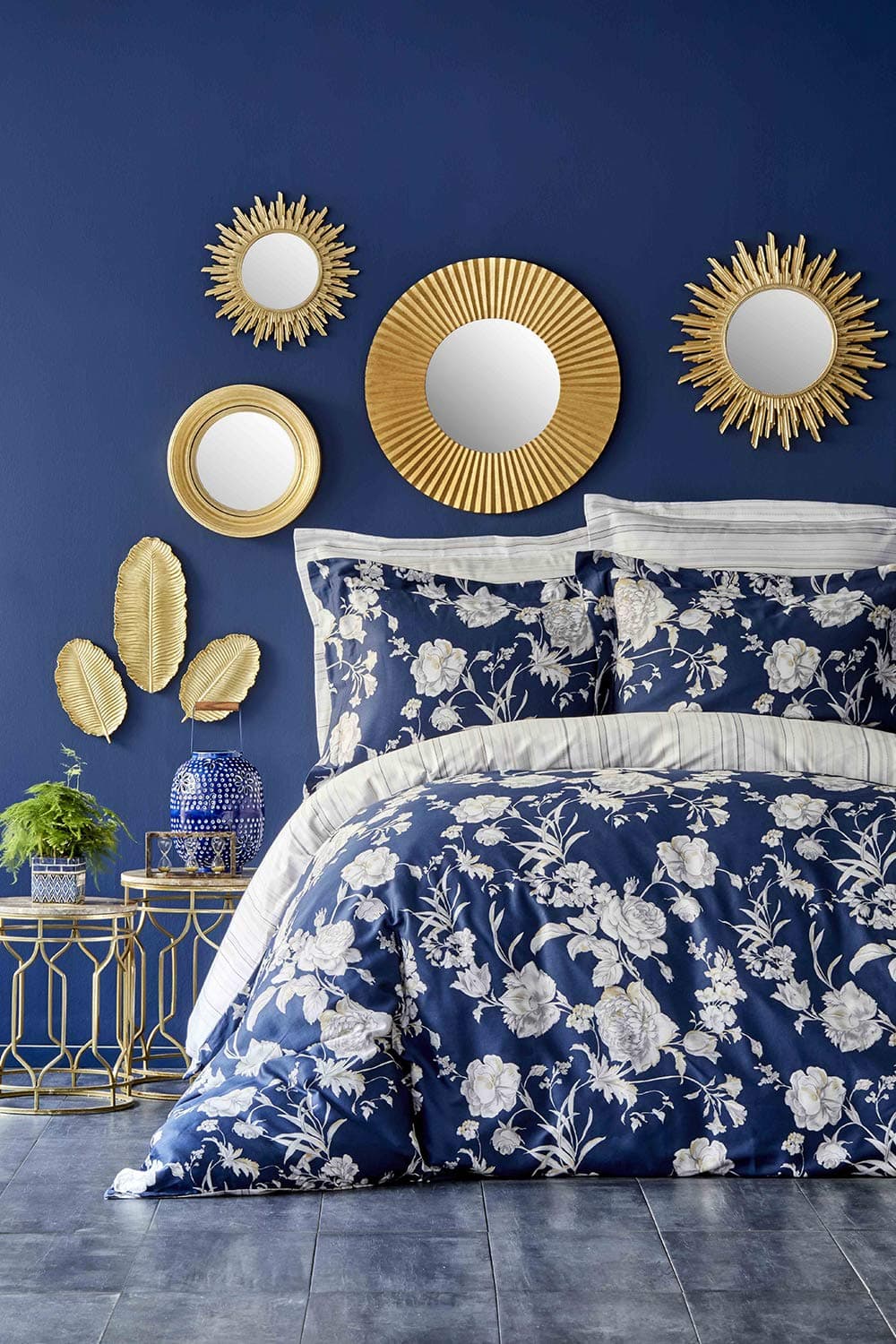 Karaca Home Elvira Dark Blue Satin Double Duvet Cover Set%100 Cotton 4 Pcs