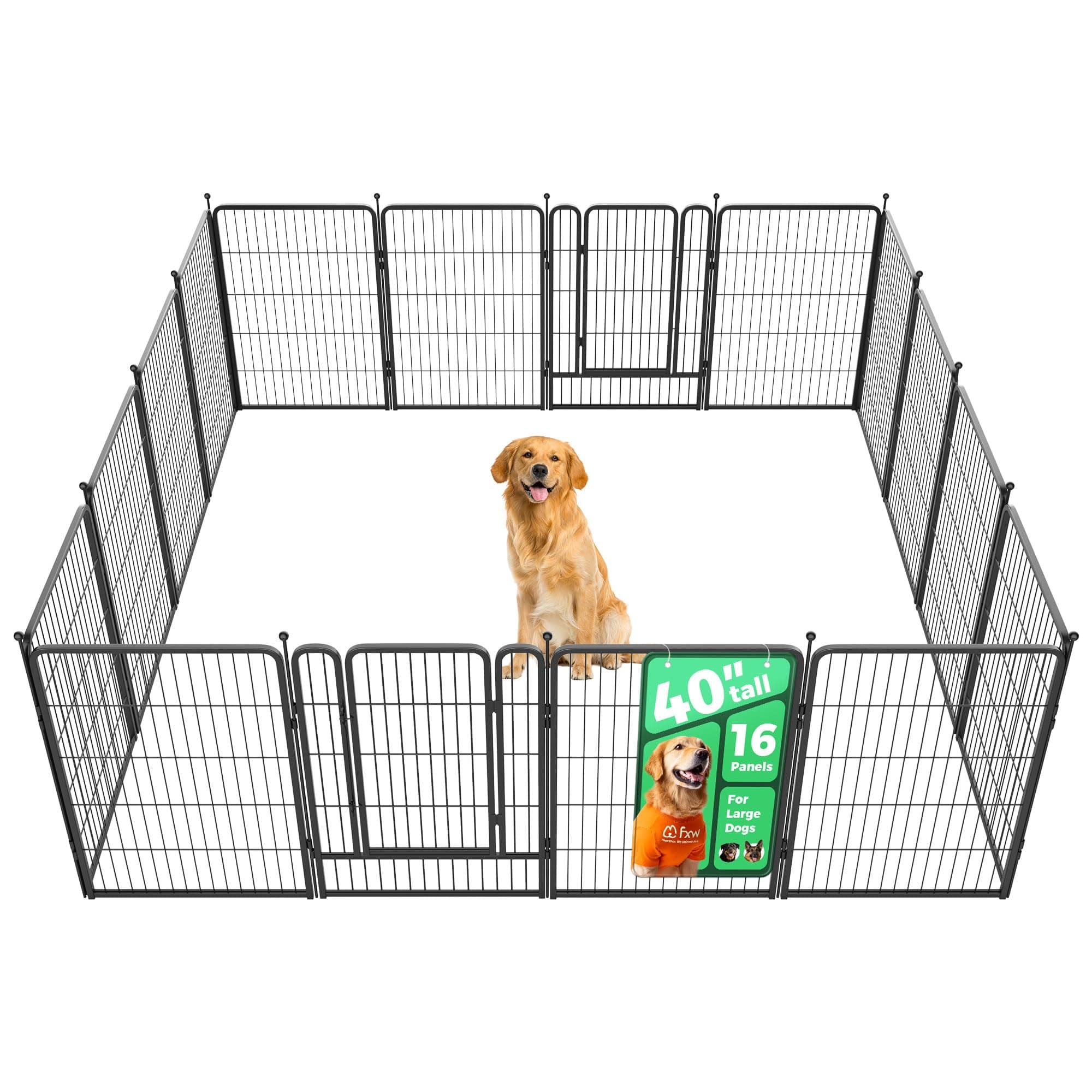 FXW Rollick Unleashed Dog Playpen for Indoor, Yard, RV Camping, 40 inch 16 Panels for Medium and Large Dogs│Patented