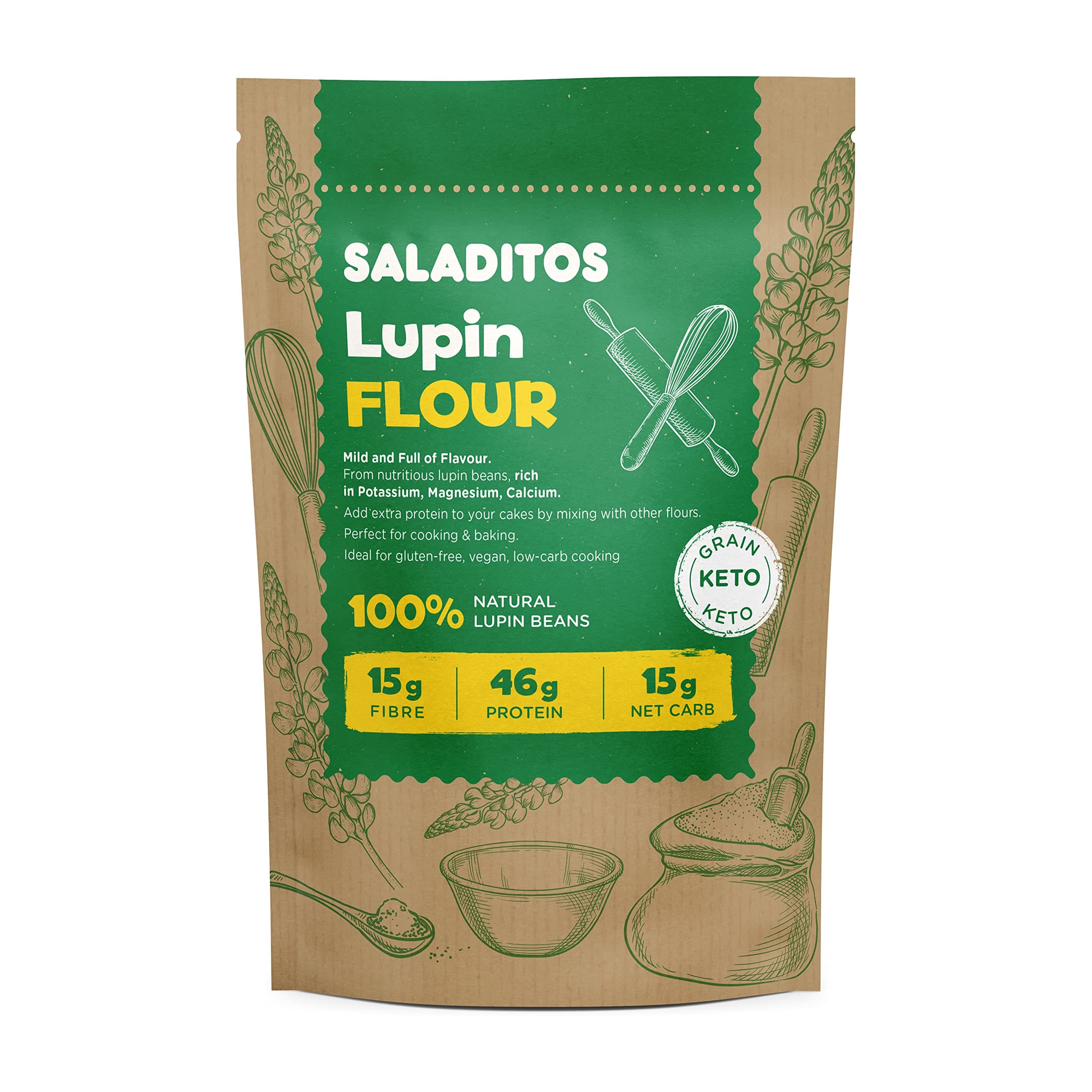 SALADITOS Lupin Flour - High Protein, Low Carb & Keto Friendly, Gluten Free and Vegan Flour Alternative, 1x400gr